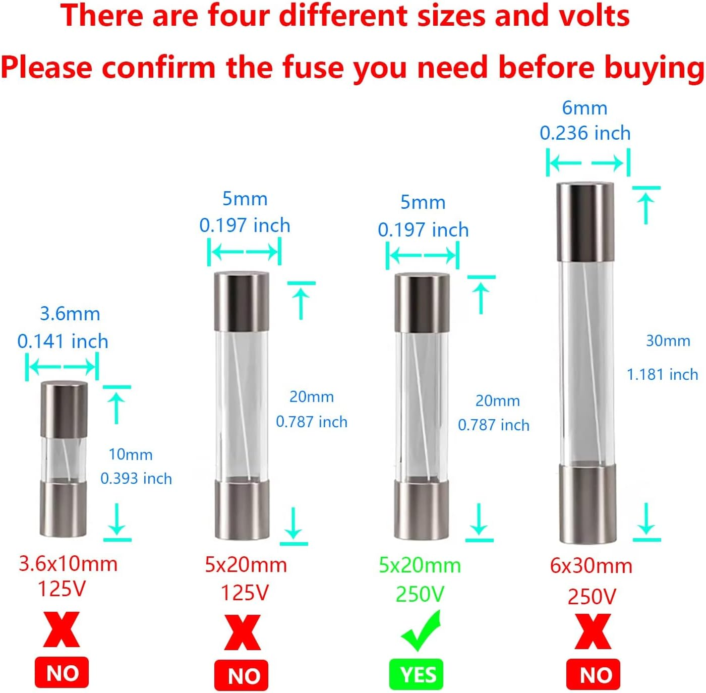 HUAREW T3AL250V 20 Pieces 5 X 20 Mm Slow Melting Glass Fuses 3A 250V 0.2 X 0.78 Inch Time Delay Fuses image number 5