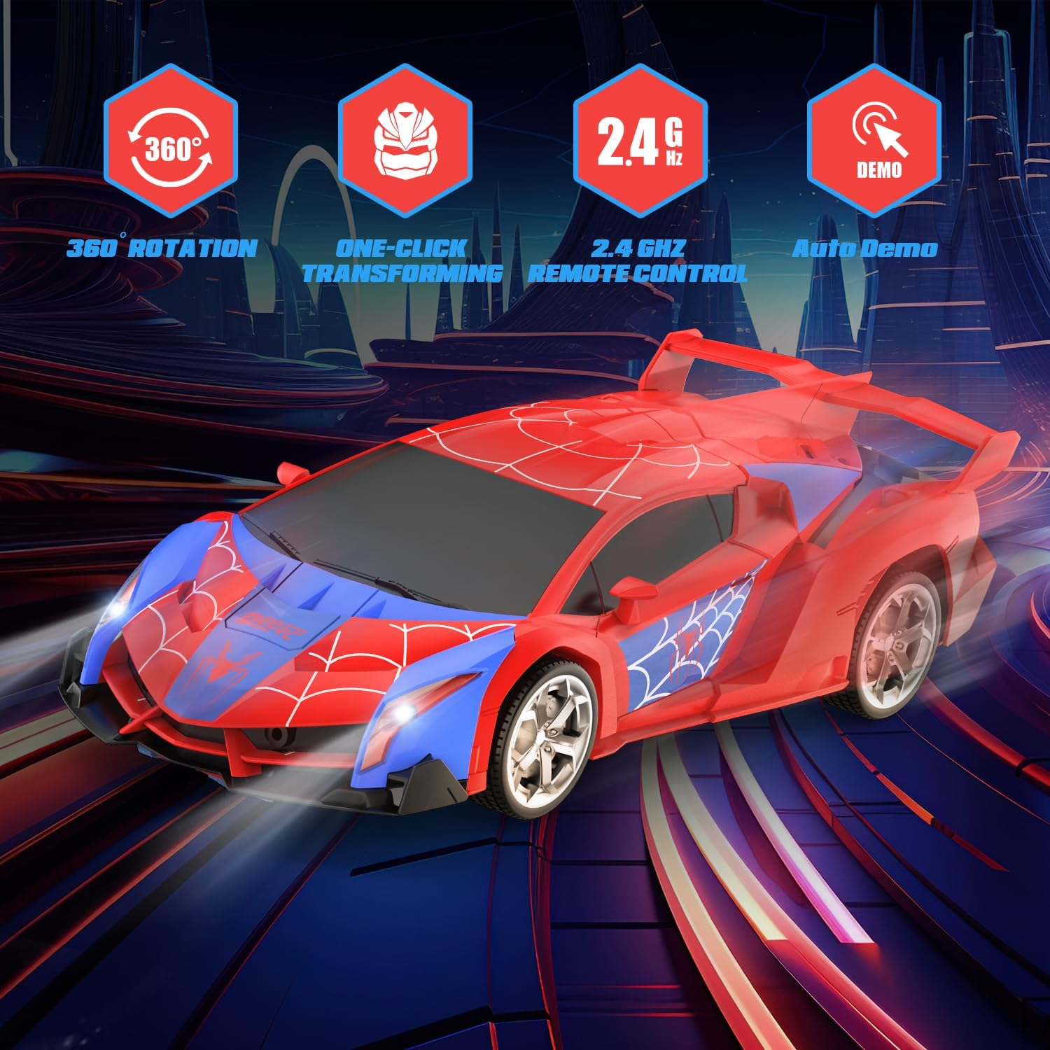 DEERC Spider RC Car Transform Robot, 2.4Ghz Remote Control Spider Cars for Kids, 1:18 Scale Robot Toy Car W/One-Key Transformation, 360&deg; Rotation, Auto Mode, Rechargeable Battery, Robot for Man Boys image number 2