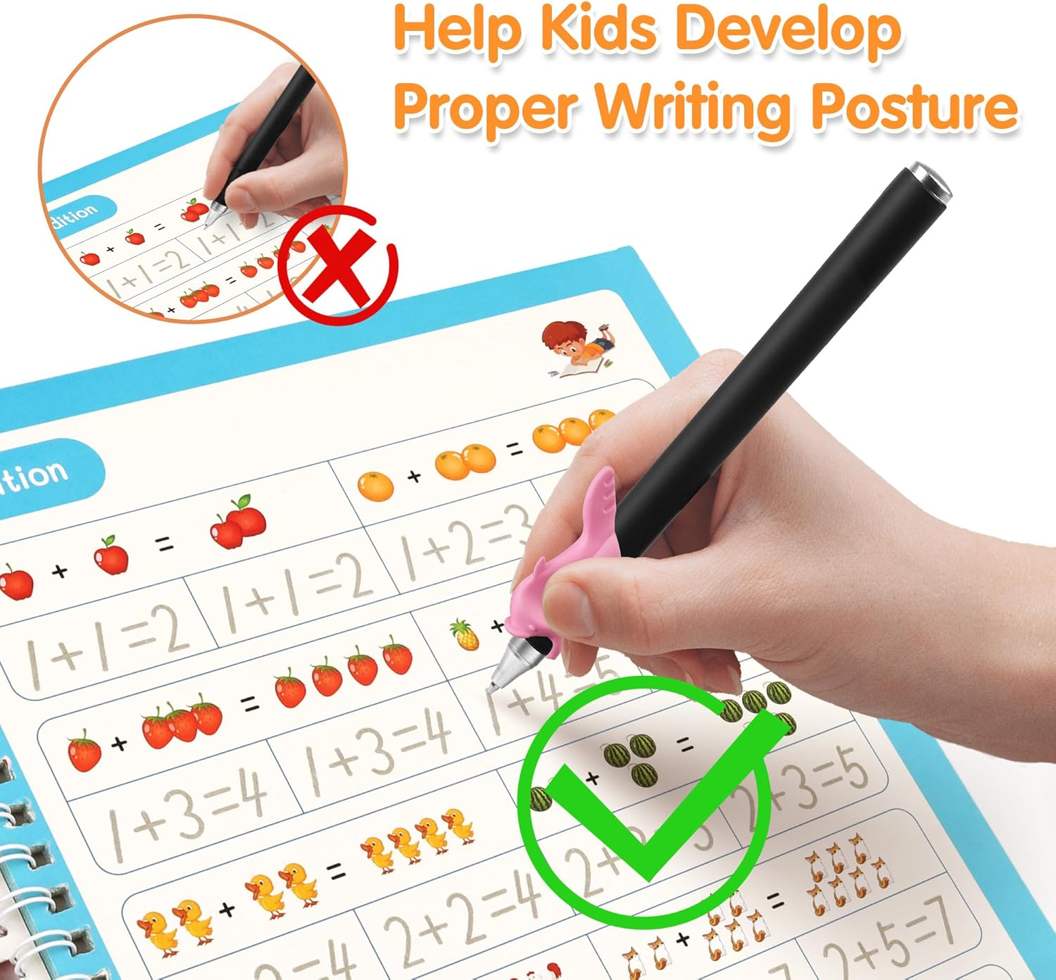 Large Magic Grooved Practice Copybook 5 Pack, Reusable Grooved Handwriting Workbook with Handwriting Aid Magic Pen, Learn to Write Number Letter Tracing for Kids 3-8 Preschool Calligraphy 10.2&times;7.3" image number 5