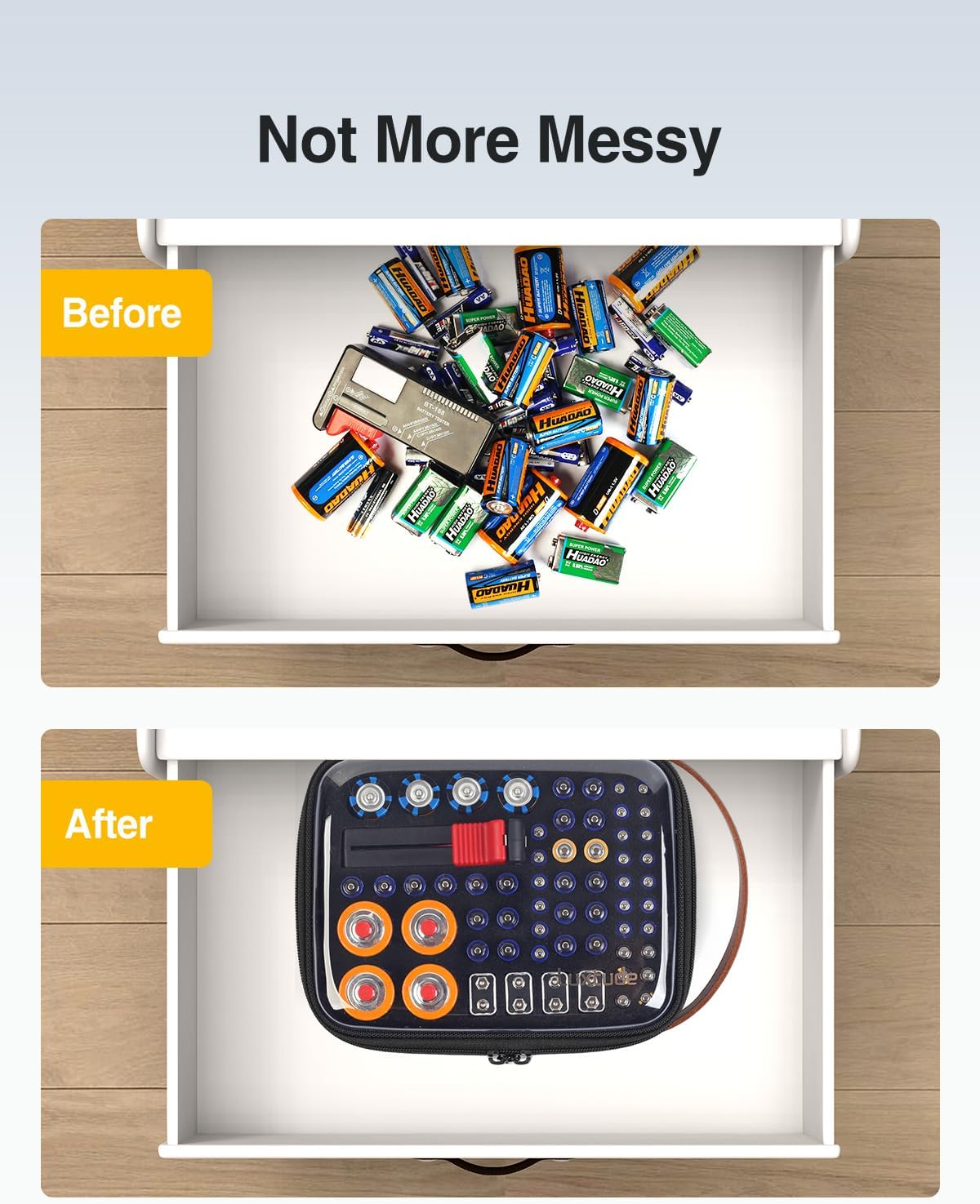 Luxtude Battery Storage Organizer, Clear Battery Organizer Storage Case with Tester,Hard Batteries Holder, Portable Batteries Case Organizers, Drawer Caddy, Camping Accessories (Black) image number 1