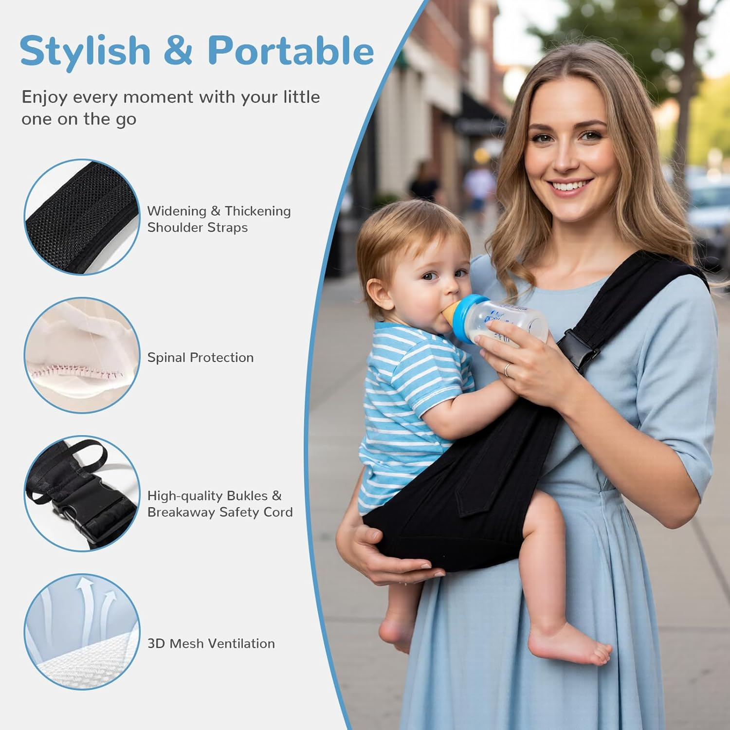 Baby Carrier Sling - Upgraded Ergonomic Design, Adjustable & Comfortable Infant to Toddler Wrap (0-36 Months) with Non-Slip Hip Seat, Lightweight & Breathable for Secure Travel, Shopping, and Daily Use in UAE &ndash; Your Safe & Baby Carrier Essential image number 3