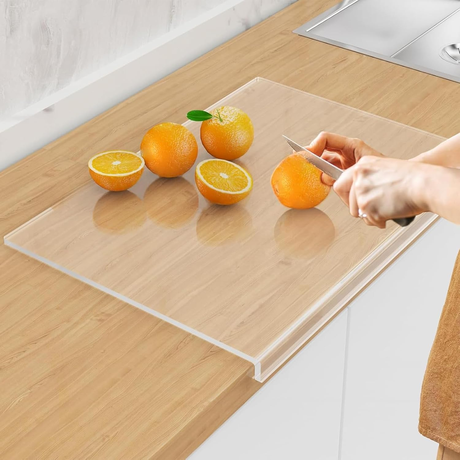 Acrylic Cutting Boards with Counter Lip, 17.7"X12.6" New Acrylic Anti-Slip Transparent Cutting Board,Fit for Bread,Meat,Veggies image number 1