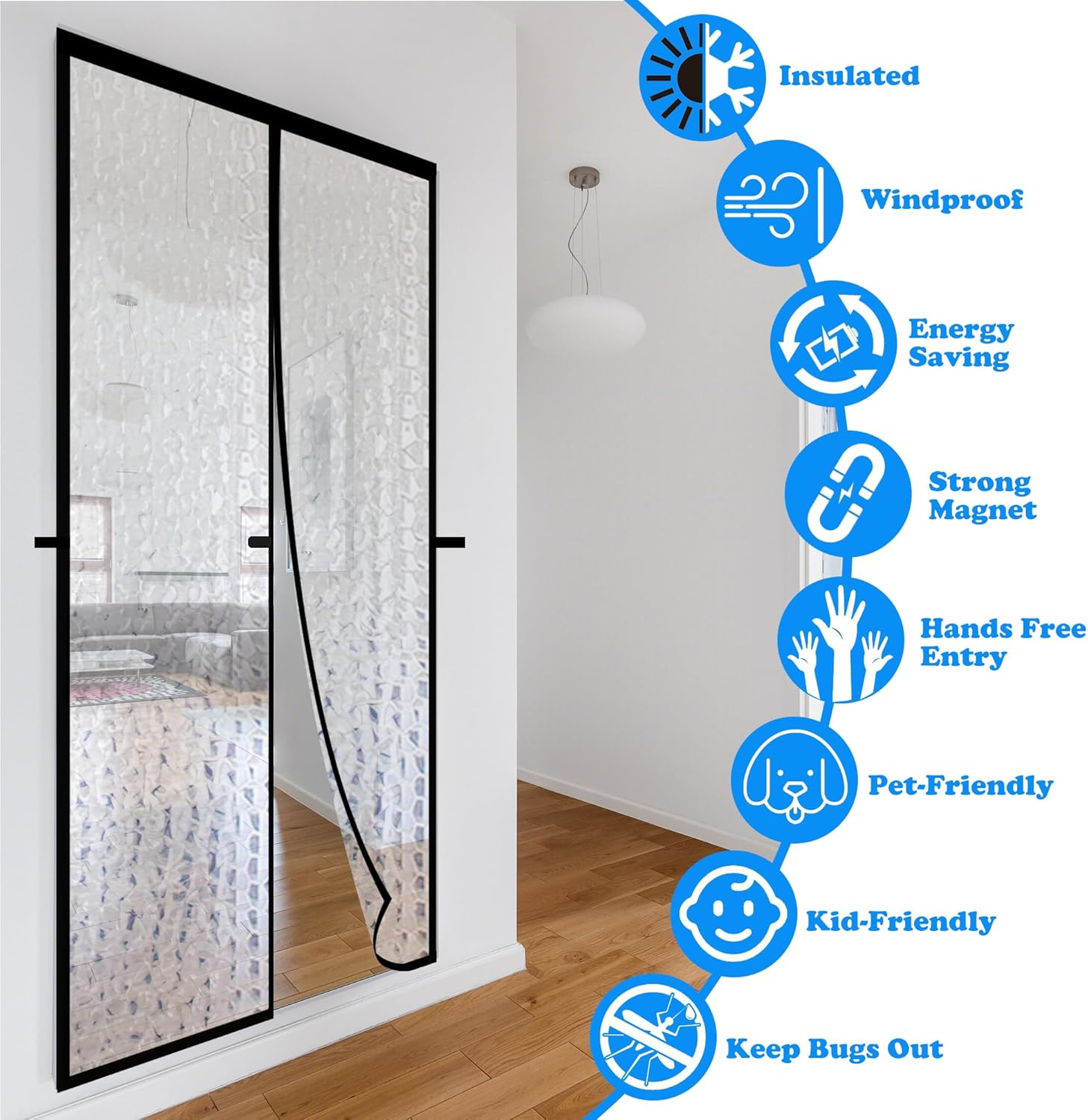 RELIANCER Magnetic Thermal Insulated Door Curtain,Waterproof EVA Door Cover,Fit Doors Size up to 39"X82",Temperature Protection Insulated Doorway Curtain Partition,Patio Self-Closing Doors Net Screen image number 4