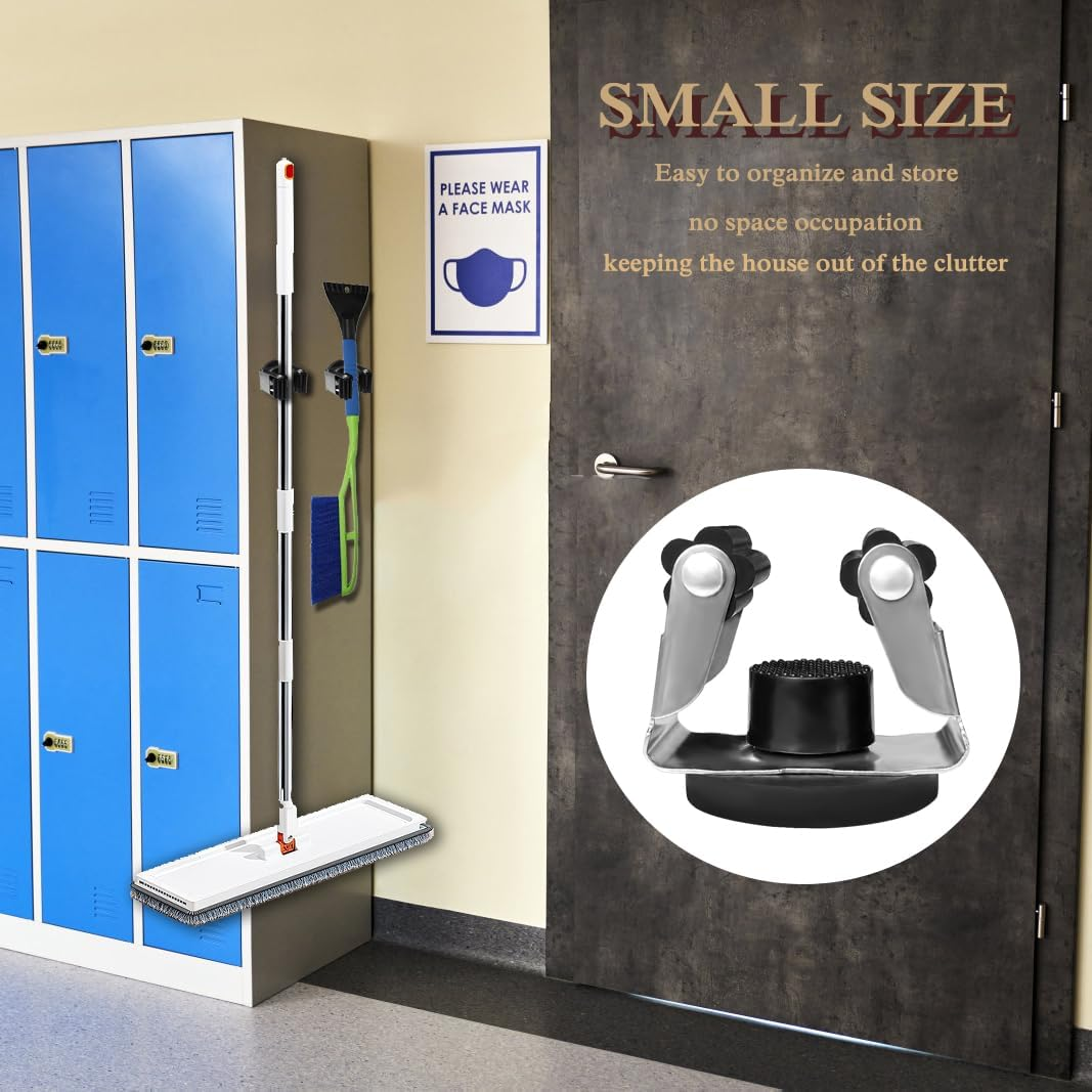 Magnetic Mop Broom Holder Wall Mount, 2Pcs Movable Wall Mounted Broom Clip Mop Grippers, No Drilling Magnetic Broom Mop Rack Hanger for Home, Bathroom, Kitchen, Garage, Garden (Silver) image number 2