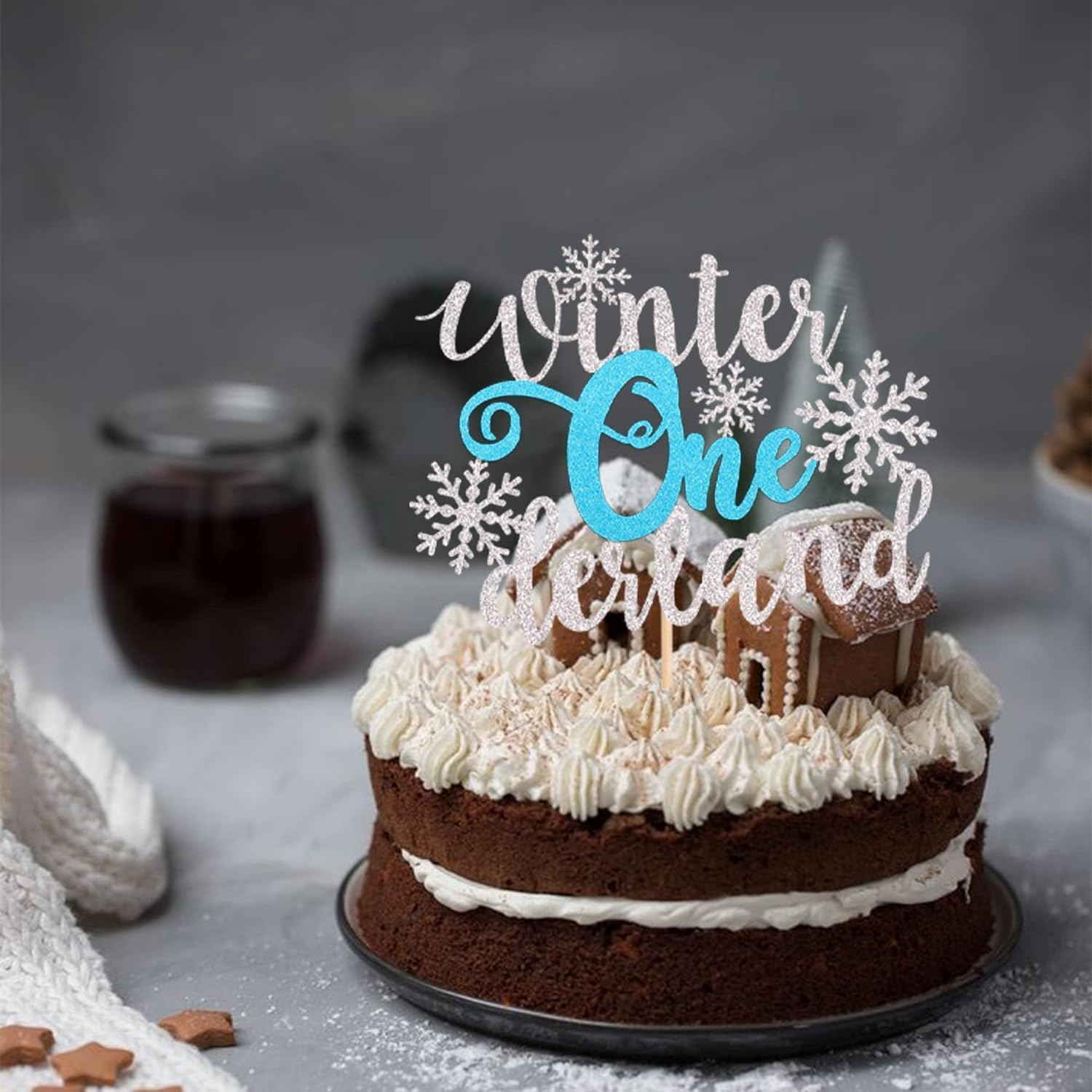 Sparkling Winter Onederland Snowflake Birthday Cake Topper - Glittery Silver and Blue Snowflake Theme Decorations for First Birthdays and Winter Celebrations (Blue) - Pink image number 5