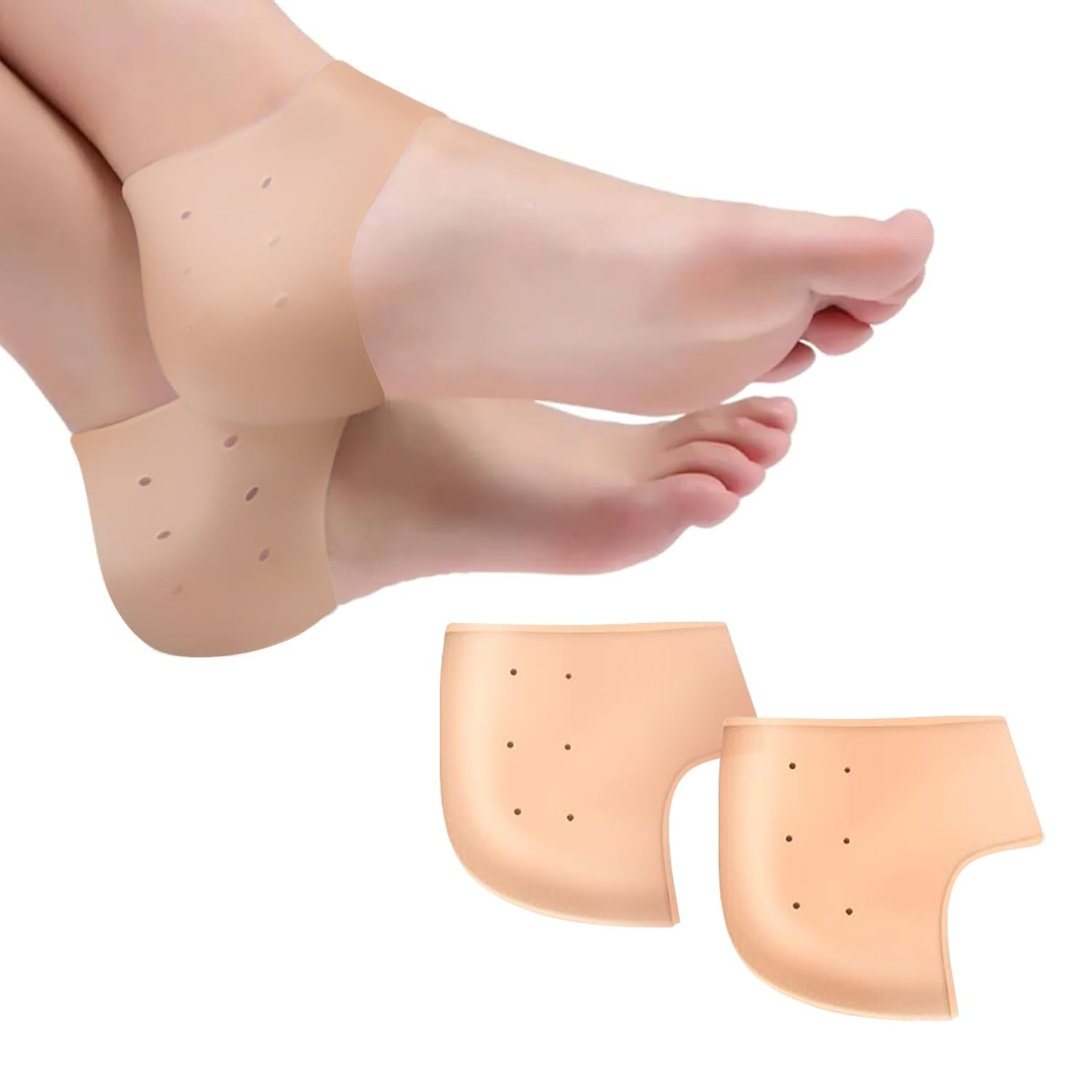 EKIND Silicone Heel Protectors, Breathable Cups & Ankle Gel Pads Cushion for Heel Pain and Cracked Heels Relief for Men and Women(Complexion with Holes) ﻿ image number 1
