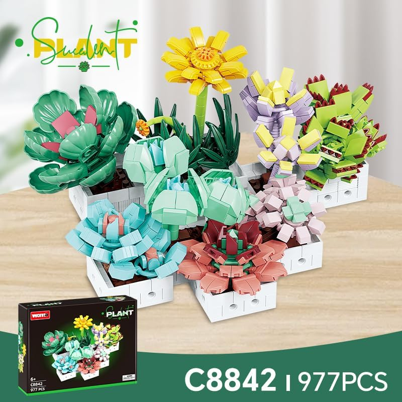 WOMA Succulent Flowers Building Block Set, Botanical Building Blocks for Child 6 and Up, Succulents Bonsai Building Toys, Creative Flowers Building Project for Adults, 977 PCS Easy to Build image number 3