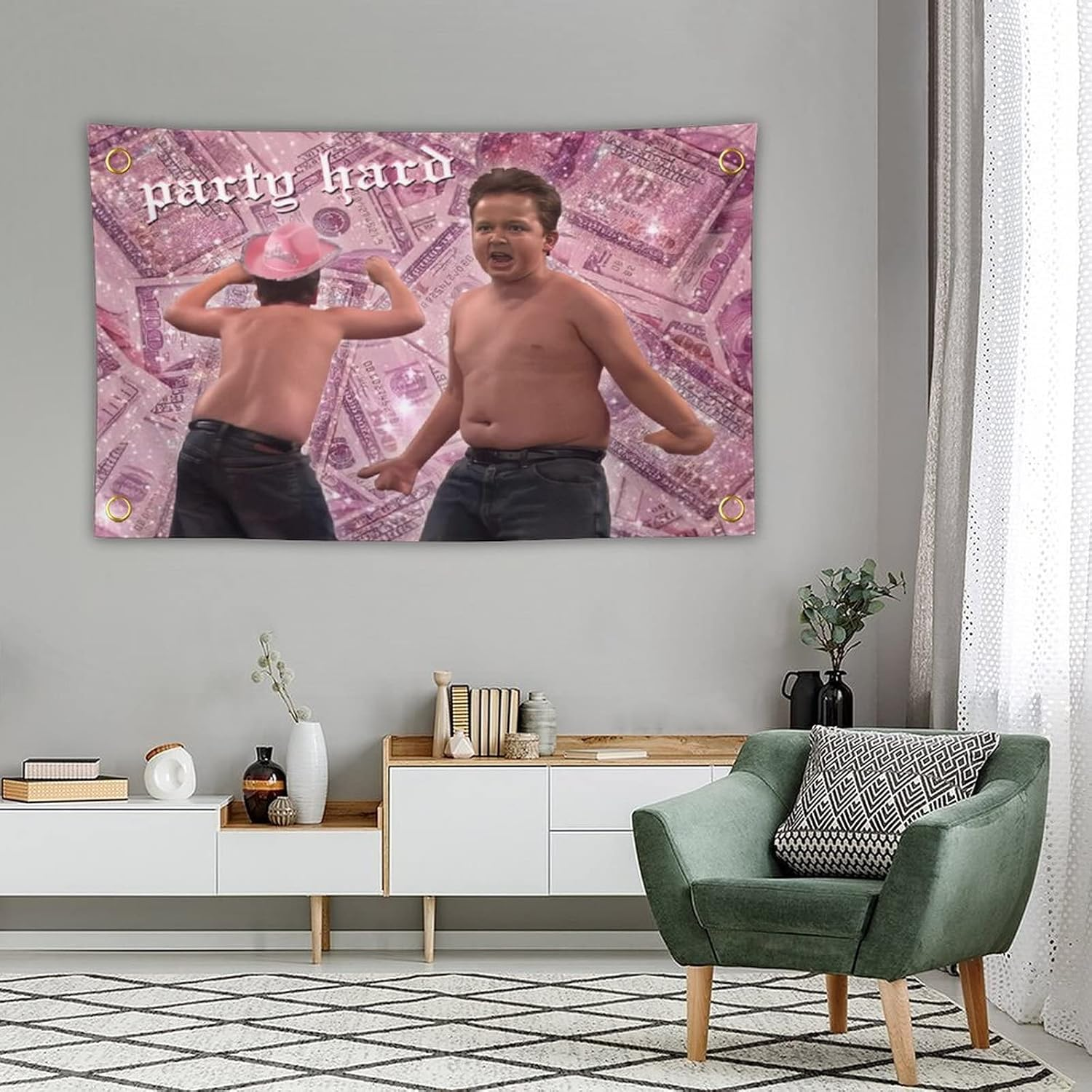 Bahhuou Party Hard Gibby Funny Tapestry 3X5Ft Tapestry Funny Meme Flag Wall Hanging Window Design for Bedroom Gift Home Man Cave Decor image number 6