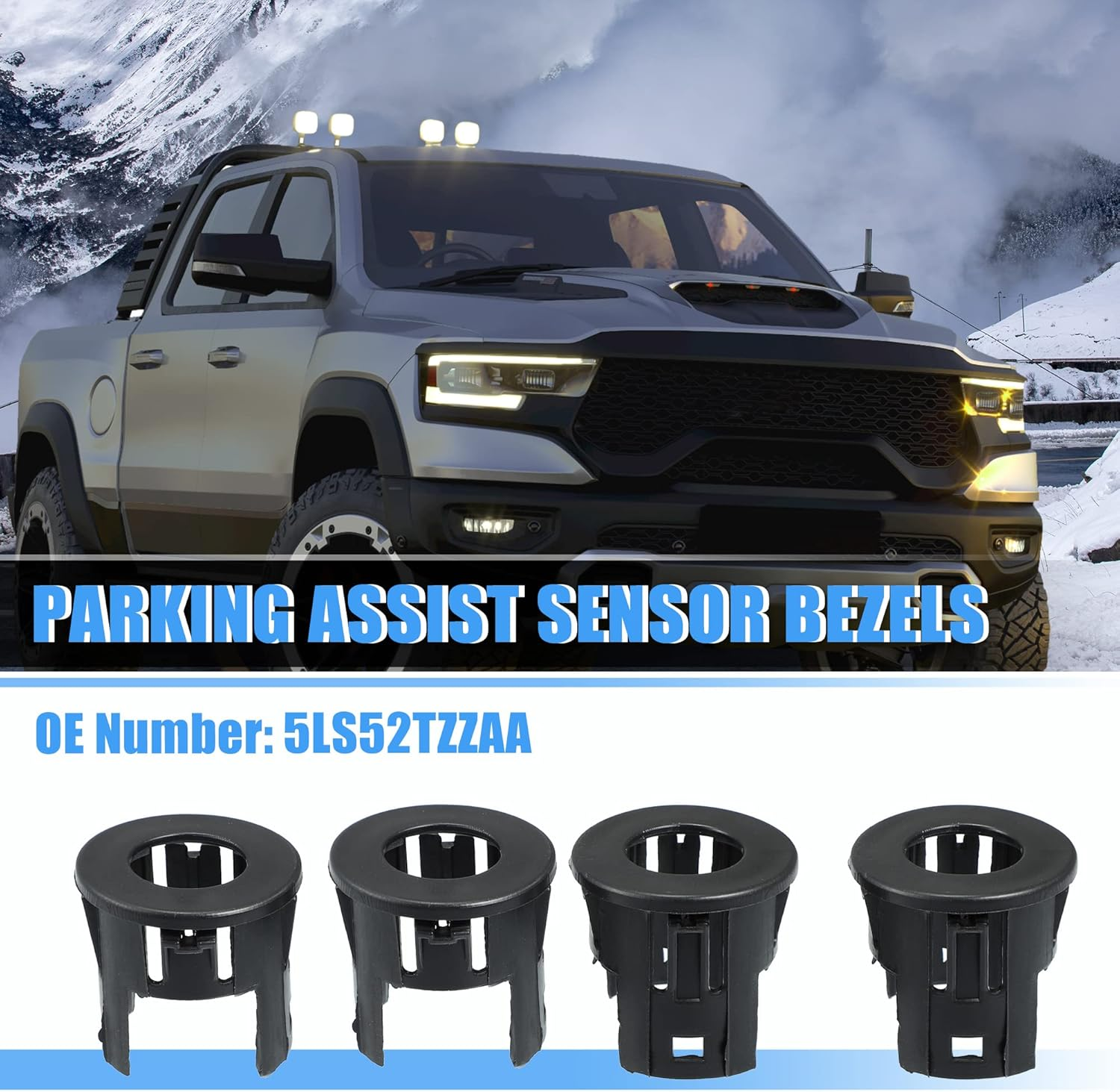 X AUTOHAUX 4PCS Parking Assist Sensor Bezels for Front or Rear Bumper for Dodge for Ram 1500 14-18/Backup Parking Aid Sensor Retainer Bracket for Ram 1500 Classic 19-21 Replace 5LS52TZZAA image number 6