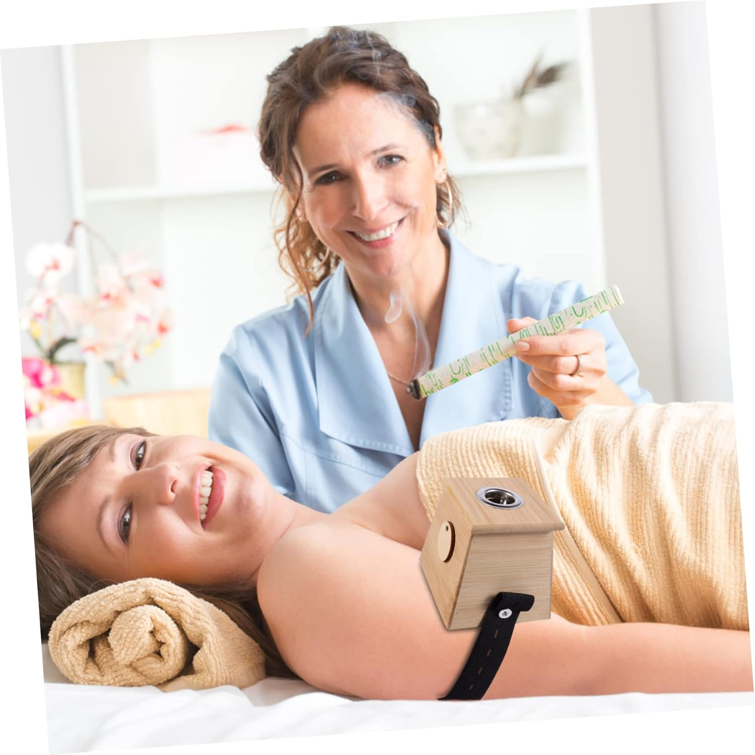 Anneome Bamboo Moxibustion Box Thickened Single-Hole Moxa Therapy Device Household Temperature-Controlled Heat Insulation Tool for Home Moxibustion