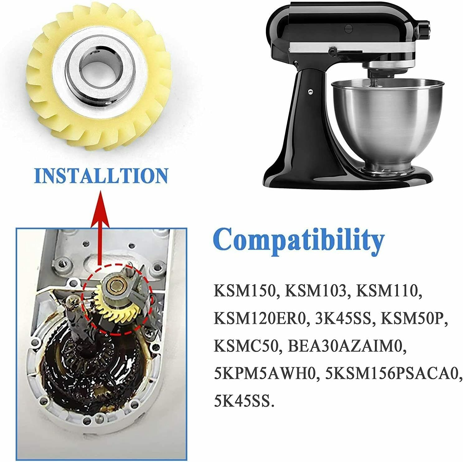 W10112253, Fiber Worm Gear Fits Whirlpool Kitchenaid Stand Mixer image number 2