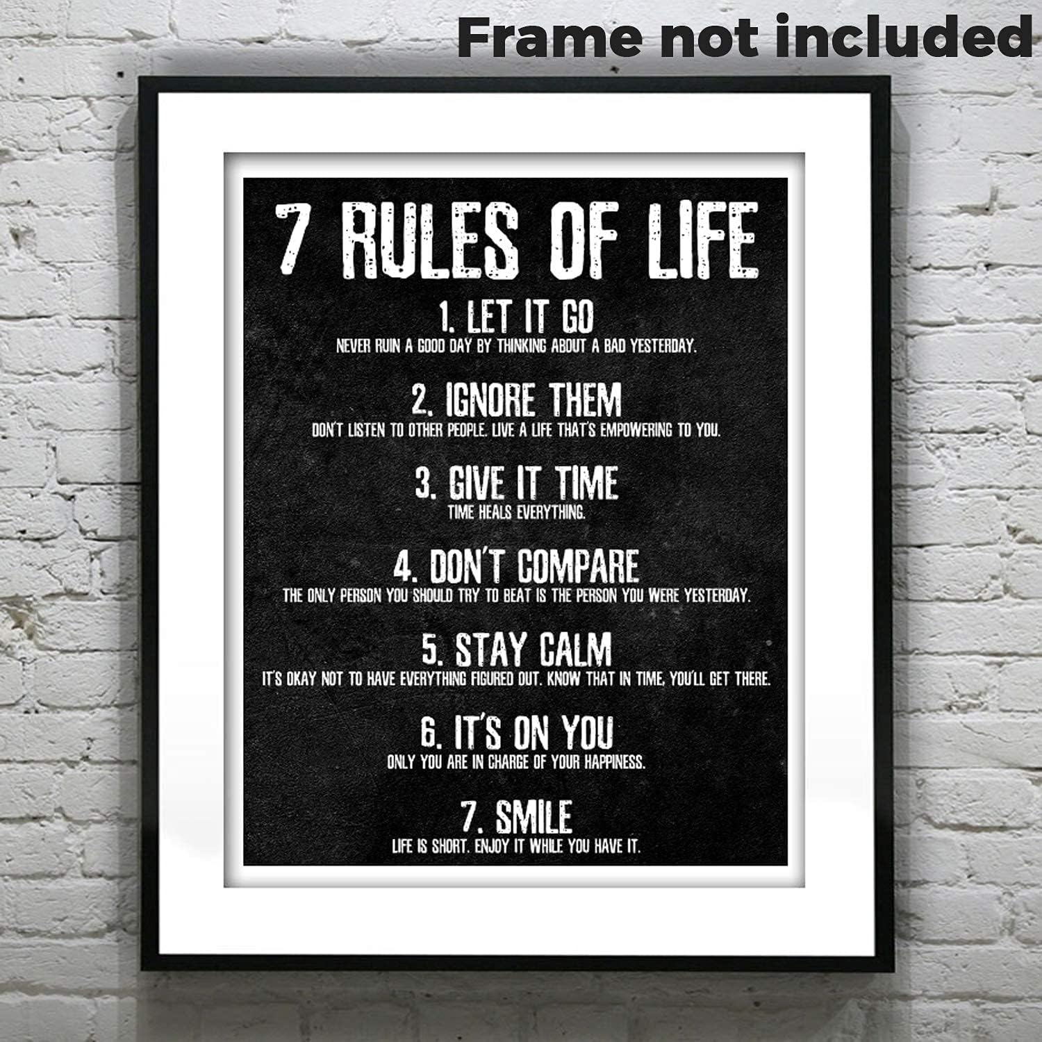 7 Rules of Life Motivational Poster - Printed on Premium Cardstock Paper - Sized 11 X 14 Inch - Perfect Print for Bedroom or Home Office