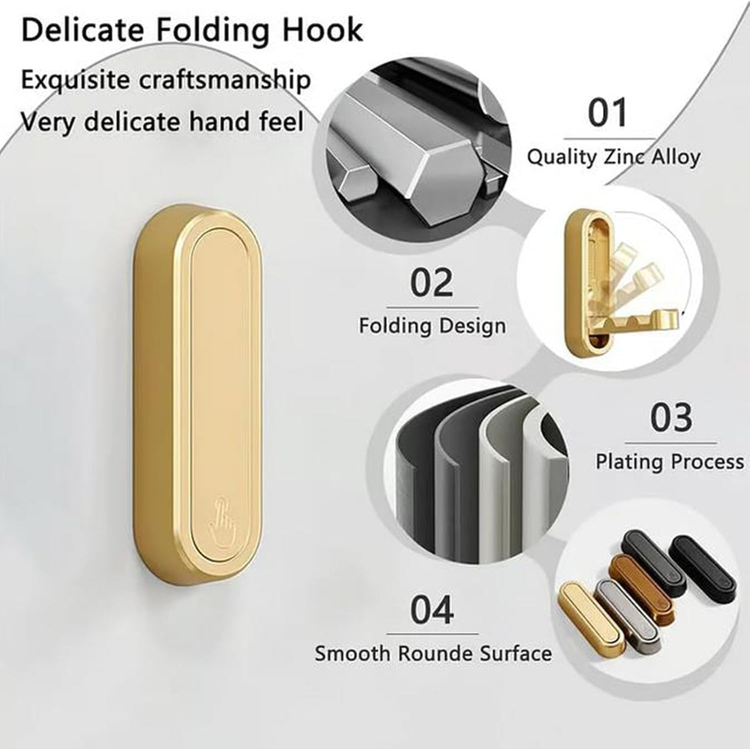 4Pcs Foldable Wall Hooks, Collapsible Towel Hooks, Invisible Space-Saving Hooks, Heavy Duty Zinc Alloy Bathroom Hooks Retractable for Coats, Robes, Bags, Hat, Purse (Includes Screws) image number 4