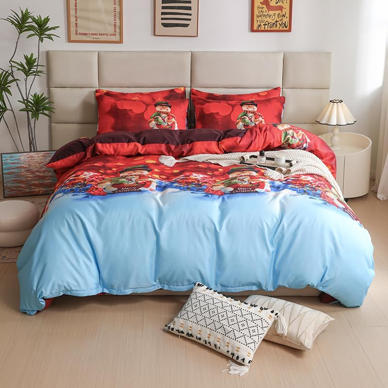 Father Christmas Royal Santa Claus Merry Santa Xmas Duvet Quilt Cover & Pillowcase Bedding Set Multi-Colour Snowman Presents Set Ultra Soft Easy Care, Modern Design (Christmas Bears, Single)