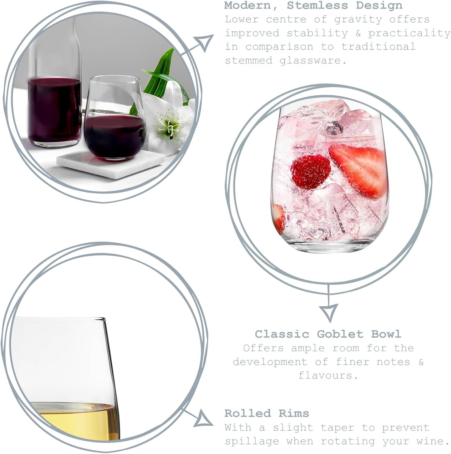 LAV Gaia Stemless White Wine Glasses Set - 360Ml - Pack of 12 Modern Glass Goblets Tumblers image number 6