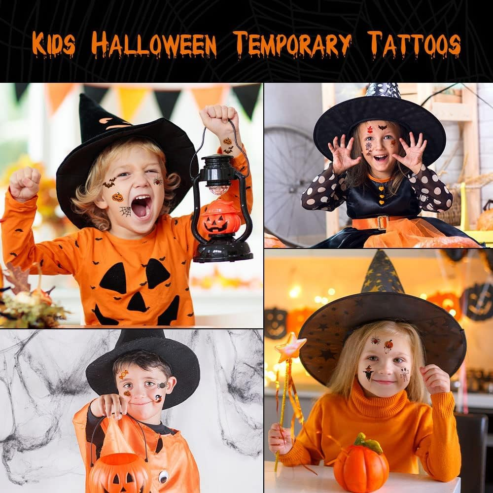 10 Sheets Halloween Temporary Tattoos for Kids, 3D Realistic Tattoo Stickers Lovely Waterproof Assorted Styles Removable Sticker Tattoo Ghost Monster Pumpkin Design for Children Adults image number 6