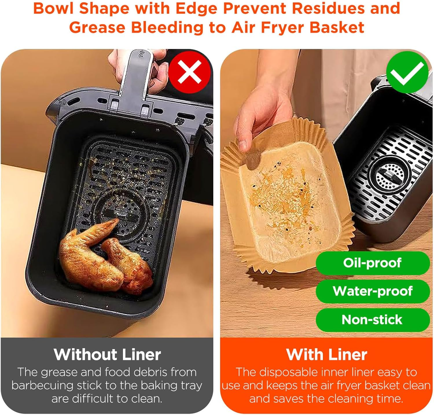 Air Fryer Paper Liners 100-Pack for Philips 3000 Series 6L/3L, Unbleached & No PFAS &ndash;Compatible with NA350/00, NA551/00, NA352/00, NA350/03, NA353/10 image number 2