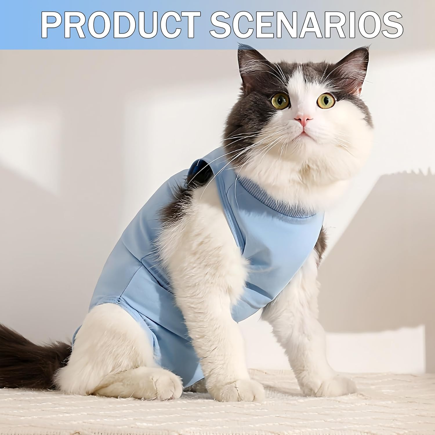 Cat Bodysuit after Surgery Body for Cats Clothing Anti-Licking for Abdominal Wounds Soft Blue M Code Number after Surgery Wear E-Collar Alternative for Cat, Abdominal Wounds or Skin Diseases image number 2