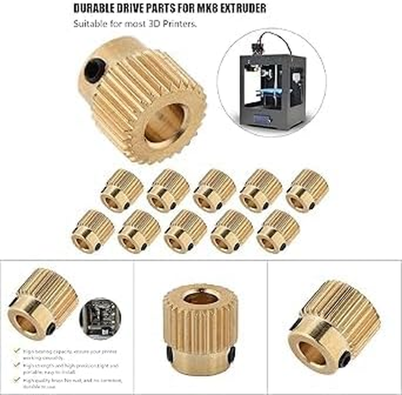 10Pcs 40 Teeth Brass Drive Gear, High Strength & High Bearing Capacity Extruder Gear, 3D Printer Accessories for MK7 MK8 Extruder (26 Teeth) image number 5