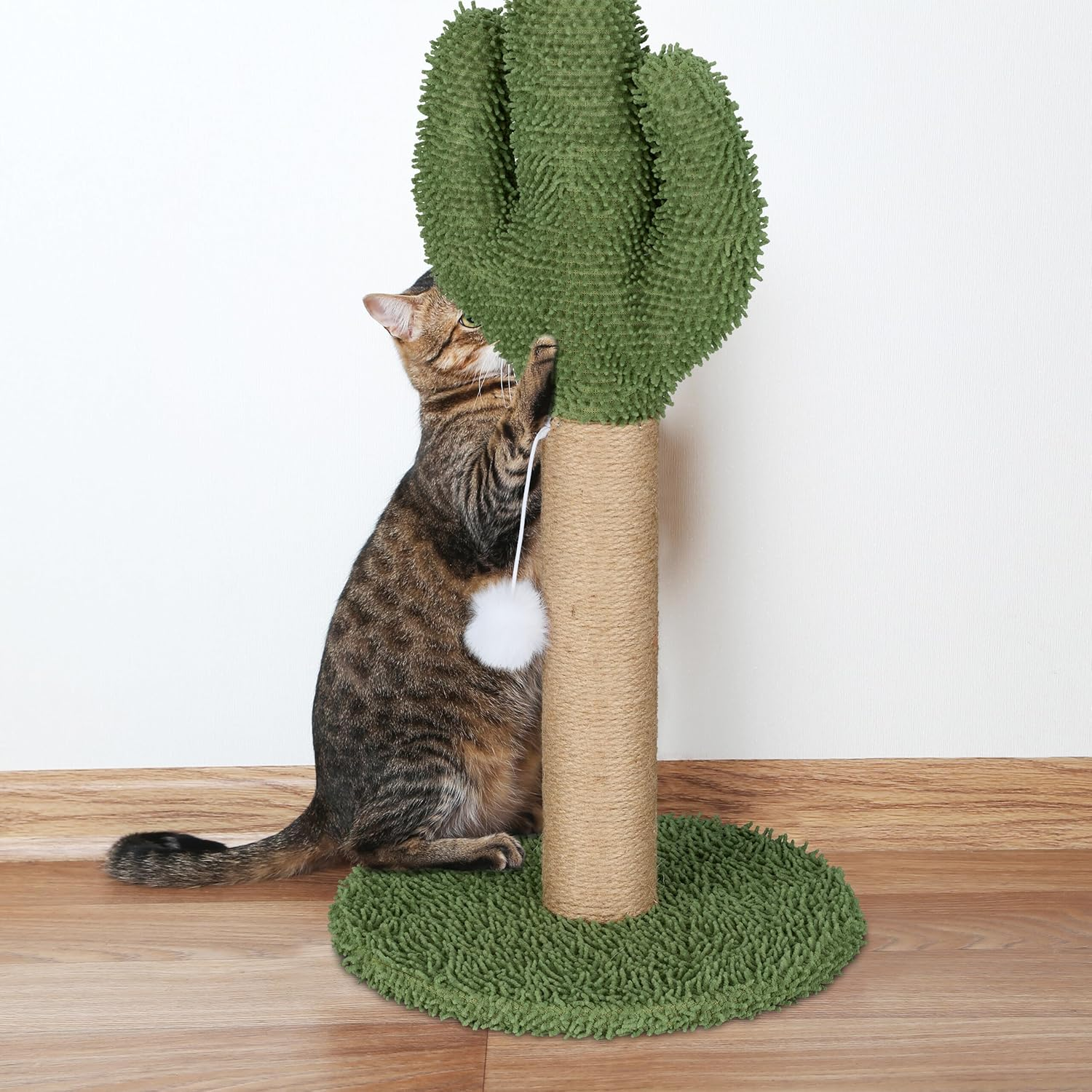 Relaxdays Scratching Post for Cats, Cactus, H X D: 59 X 31 Cm, Cat Scratching Post with Bobbles, Linen Rope, Interactive Scratching Post, Colourful image number 4