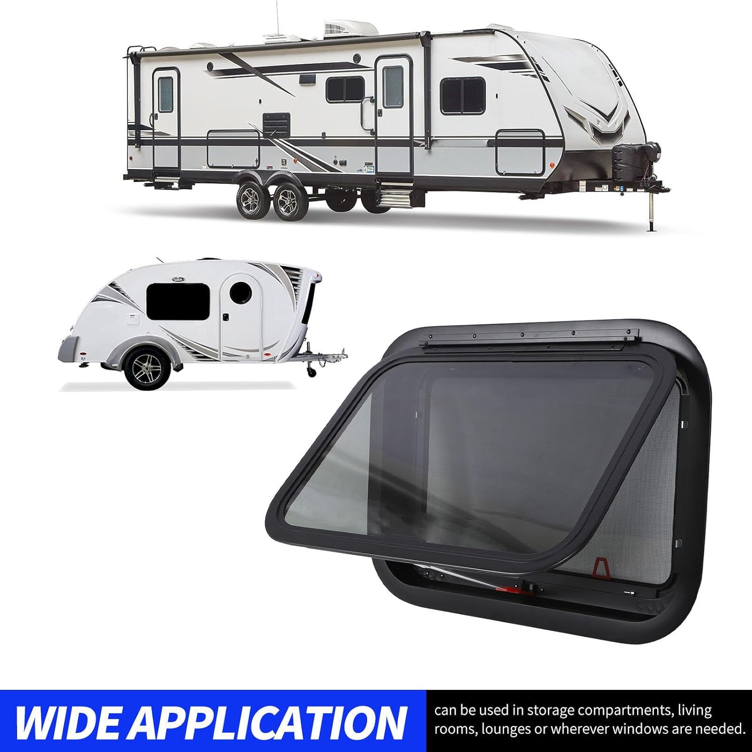 RV Exit Window 22.4X15.2 Inch External Push Out Window with Mesh Screen Support Rod for Caravan Camping Trailer Motorhome image number 6