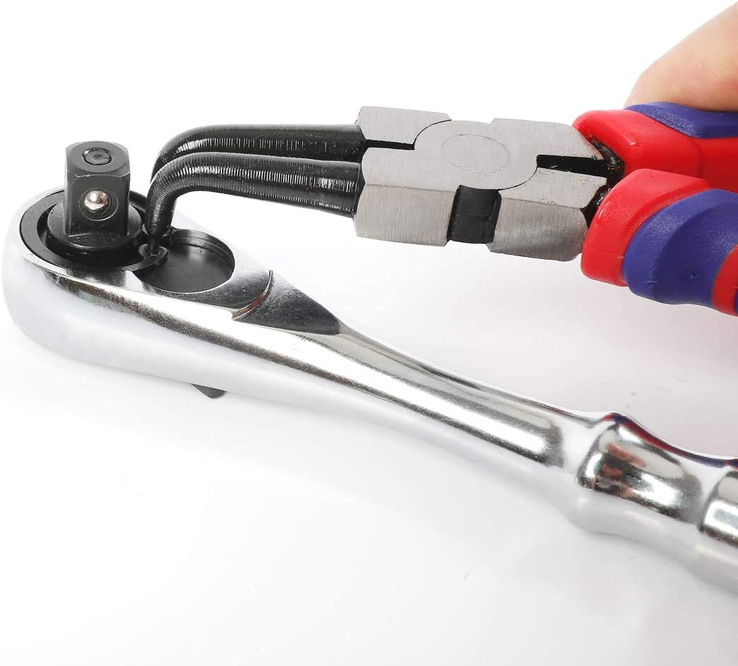 WORKPRO 4-Piece Snap Ring Pliers Set - Heavy Duty 7-Inch Internal/External Circlip Pliers Kit (Tip Diameter 5/64'')-Straight/Bent Jaw - Cr-V Steel - for Ring Remover Retaining- Storage Pouch Included image number 5