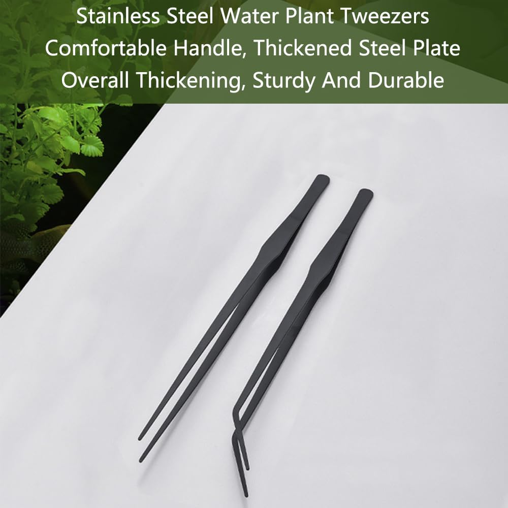 Aquarium Tweezers, Straight & Curved 38Cm/14.9In Extra Long Feeding Tongs Stainless Steel Fish Tank Tools for Aquatic Plants, Lizards and Turtles (2 Pack) image number 7
