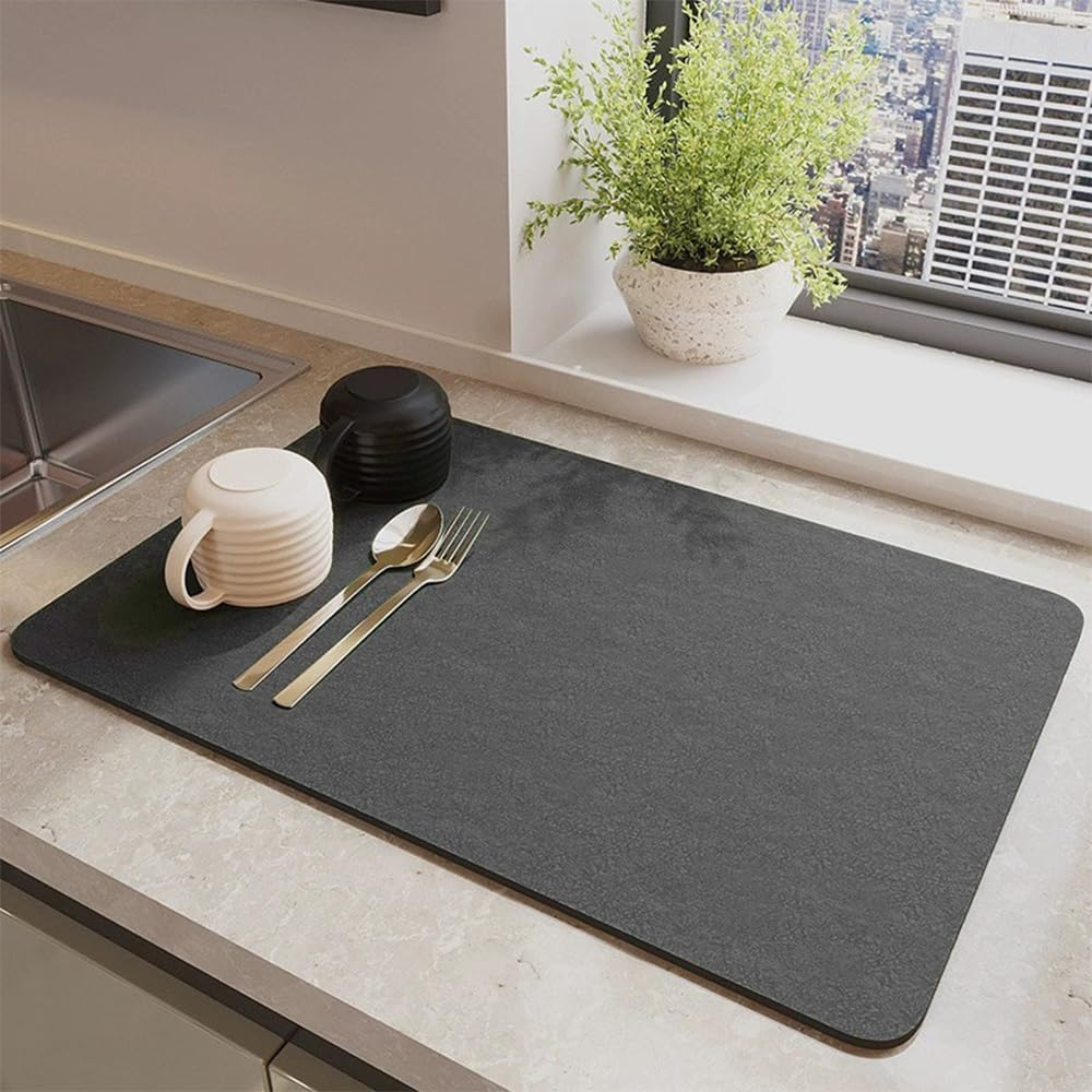 Coffee Mat-Dish Drying Mat Absorbent (Dark Grey, 43X80Cm)