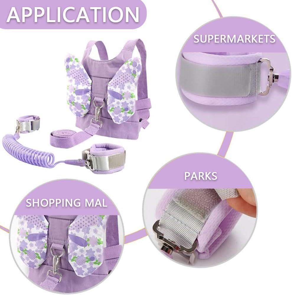 Anti-Lost Toddler Leash with Butterfly Wings Backpack &ndash; Child Safety Harness with Wrist Link for Kids, Baby Walking Wrist Strap with Key Lock &ndash; Travel, Shopping, Outdoor Safety for Girls
