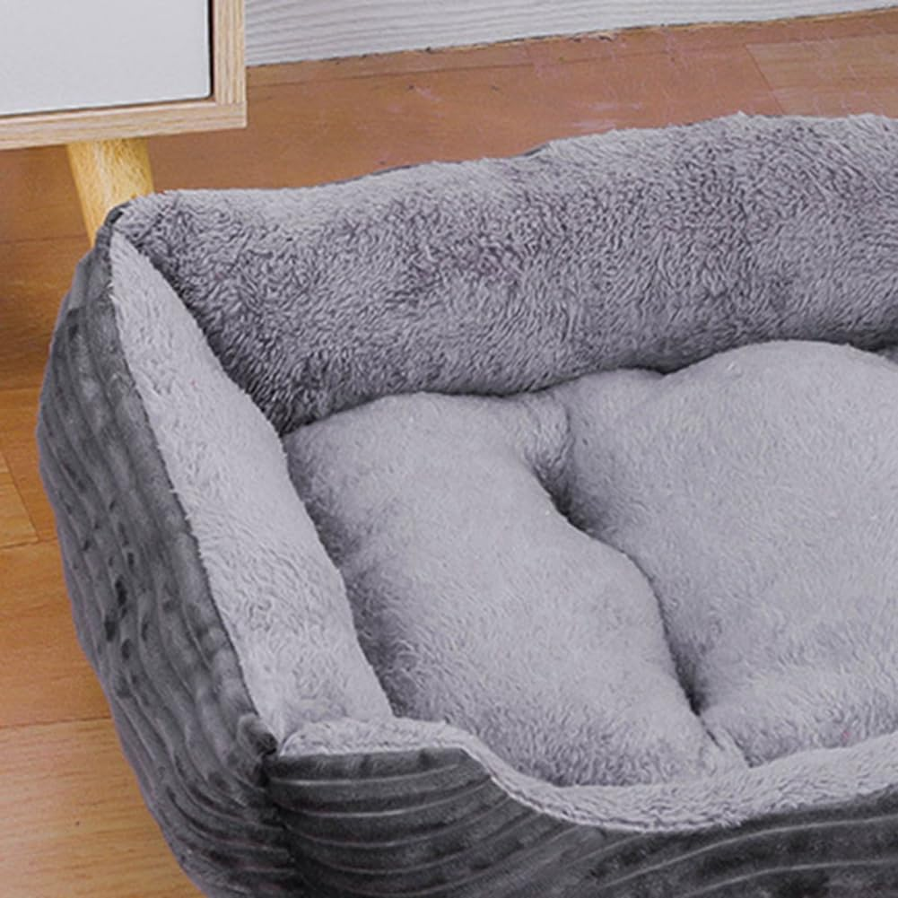 VENEKA Grey Dog Bed Pet Square Plush Dog Kennel Mat Small and Medium Dog Sofa Mattress Pet Dog Bed House Mat Pet Supplies 70 X 55 Cm