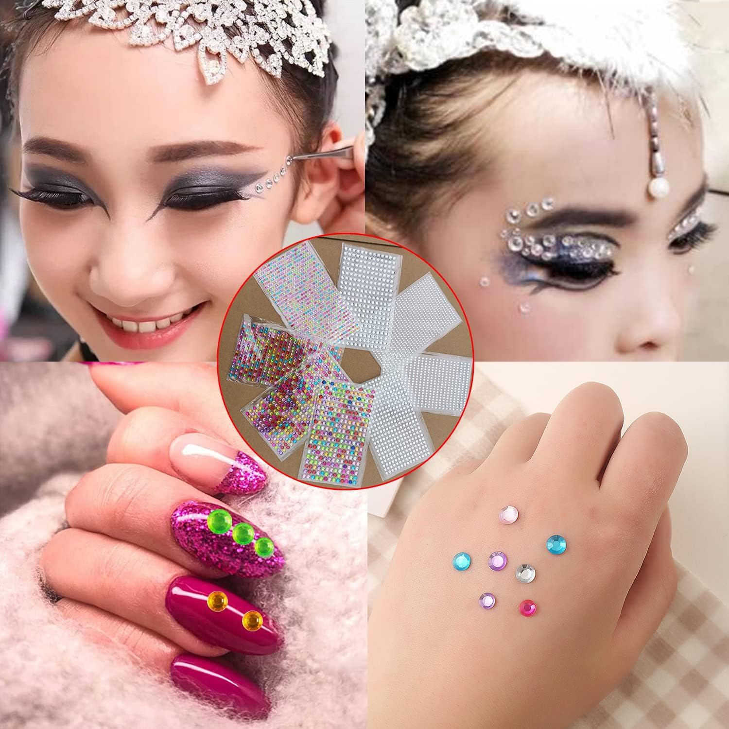Taicols Rhinestone Sticker Self-Adhesive Jewels Sticker, 2834 Pcs Self Adhesive Gems Stickers, Crystal Gem Flat Back Stickers Adhesive Half for Makeup DIY Nail Earrings Phone Case(Diamond-White) image number 1