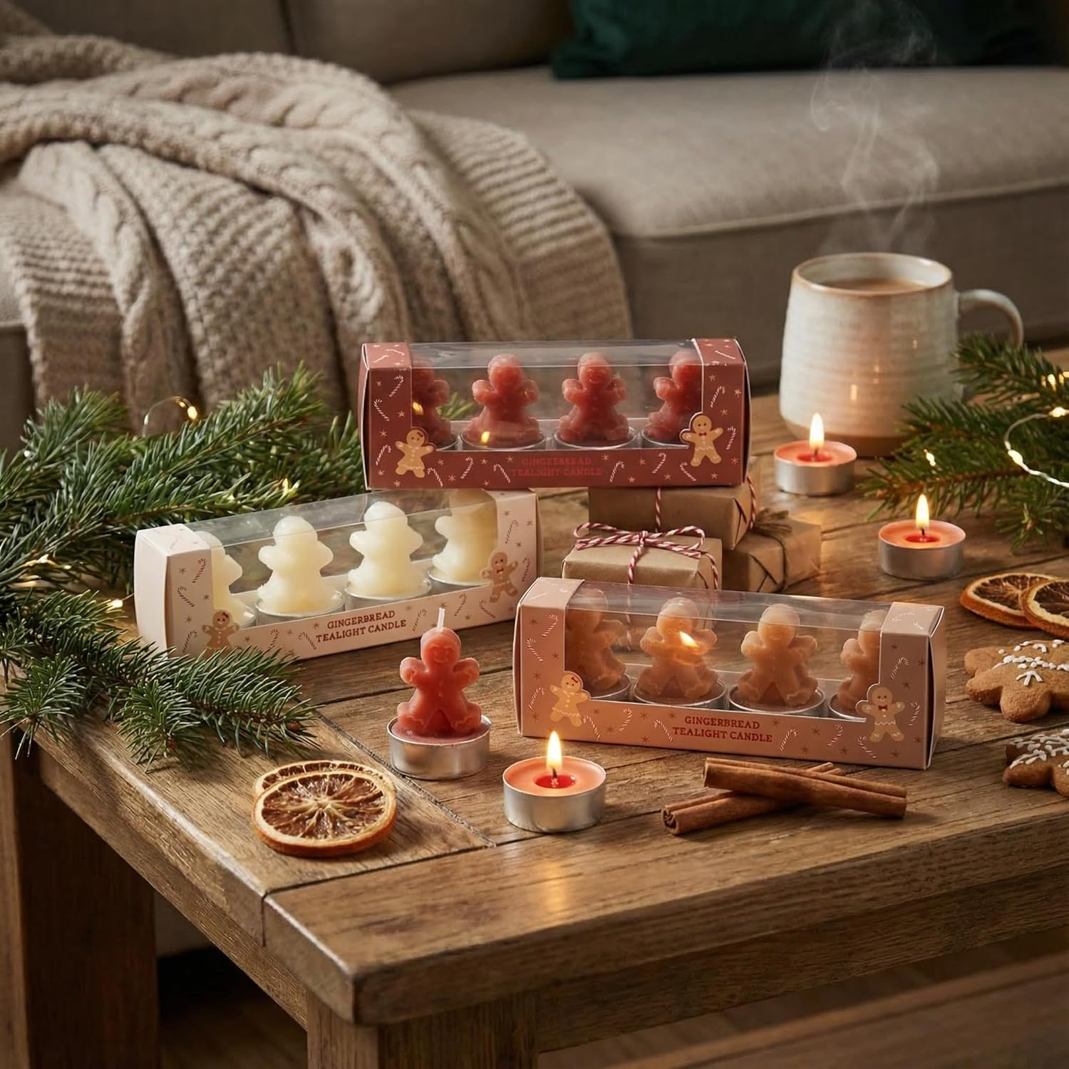 MIJOMA Tea Lights Set Gingerbread &ndash; Set of 12 in Gift Set &ndash; Decorative Candles in Gingerbread Man Shape &ndash; Christmas Decoration, Advent, Table Decoration, Gift Idea image number 4