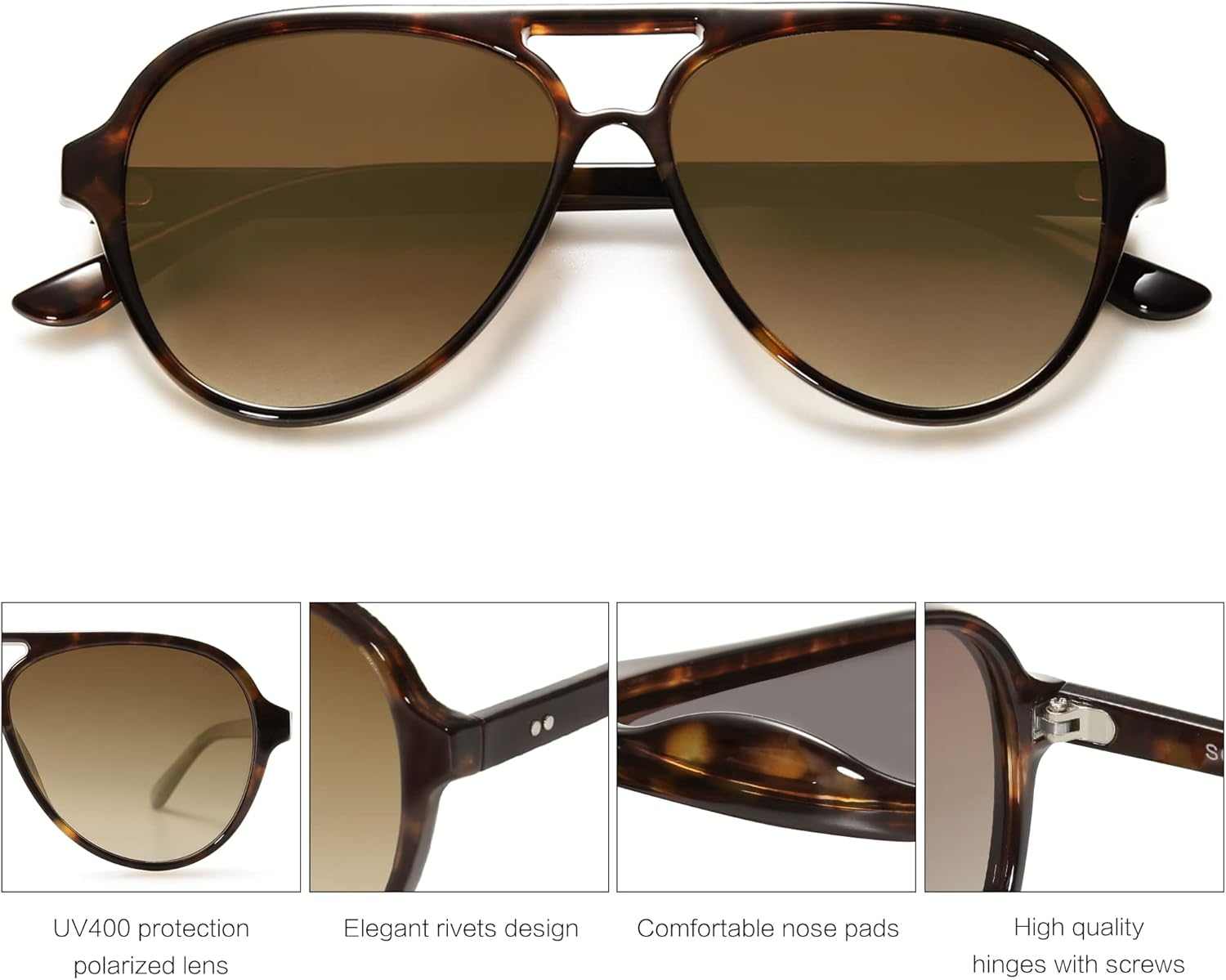 SOJOS Retro Polarized Aviator Sunglasses Womens Mens Classic Double Bridge Sun Glasses SJ2201 image number 3