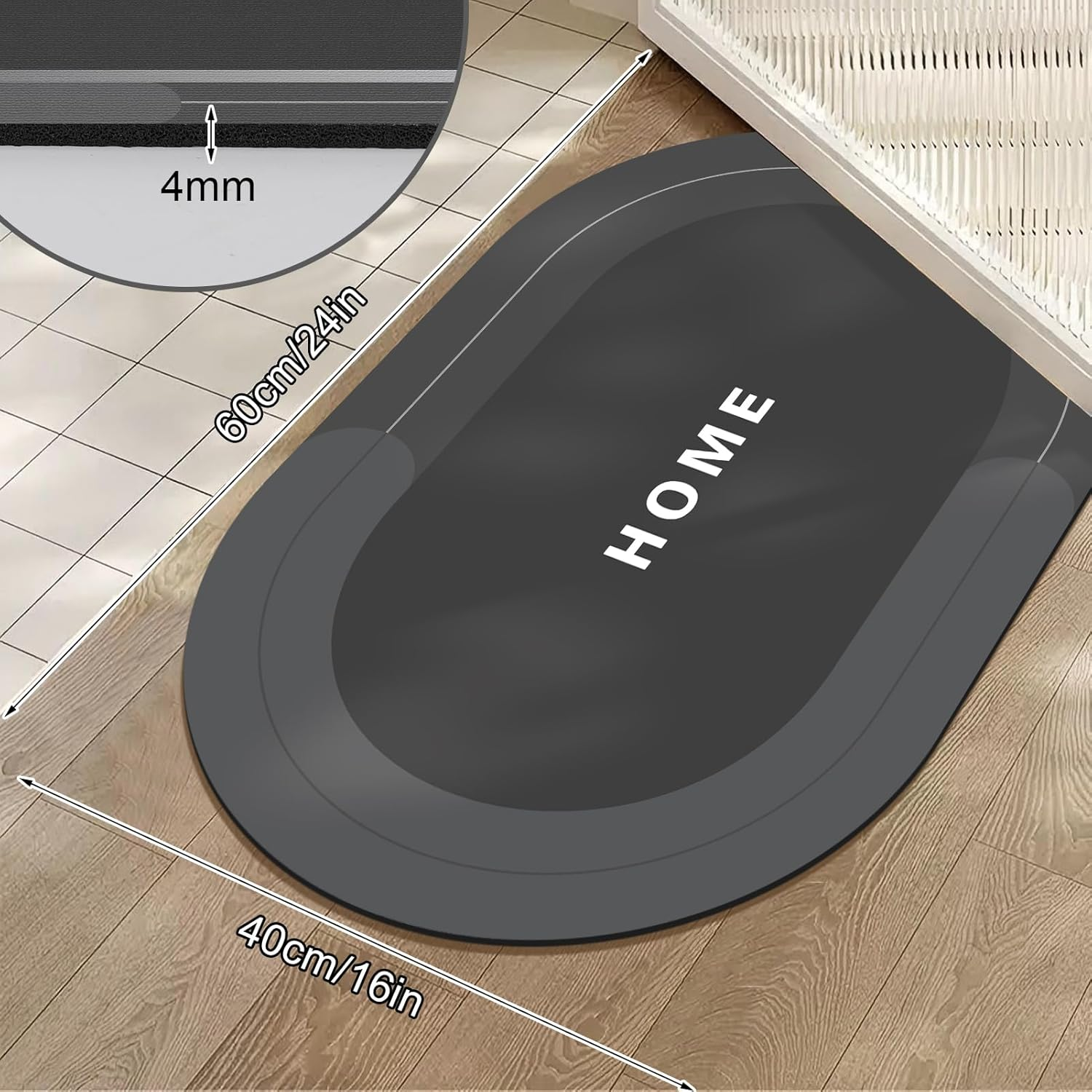 Bath Mat Rugs Non Slip Quick Dry Bathroom Mats Super Absorbent Rubber Bath Mats for Bathroom Floor (Dark Grey, 40 X 60 Cm) image number 4