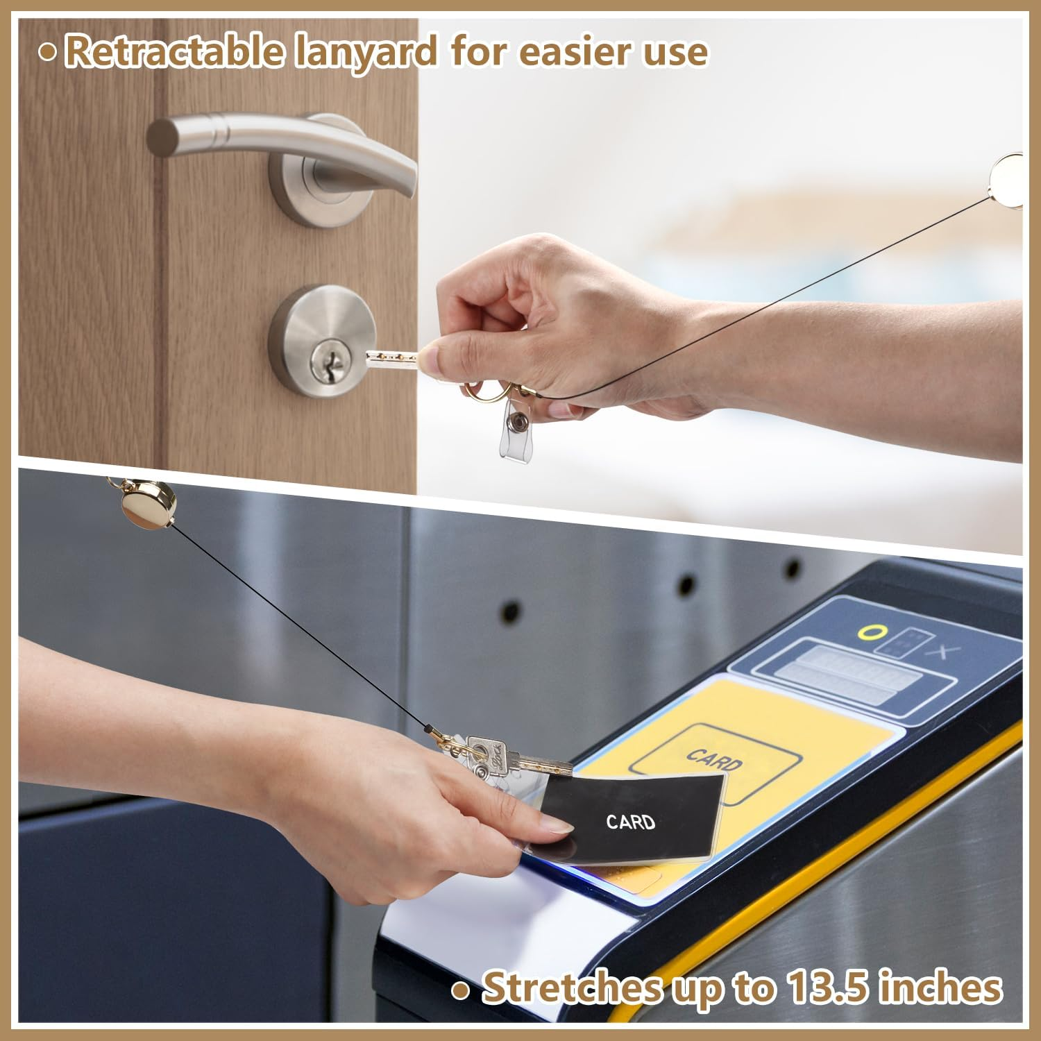 Teacher Lanyard with Id Holder, Cute Lanyards for Id Badges Keys, Retractable Natural Wooden Beaded Lanyard for Women image number 2