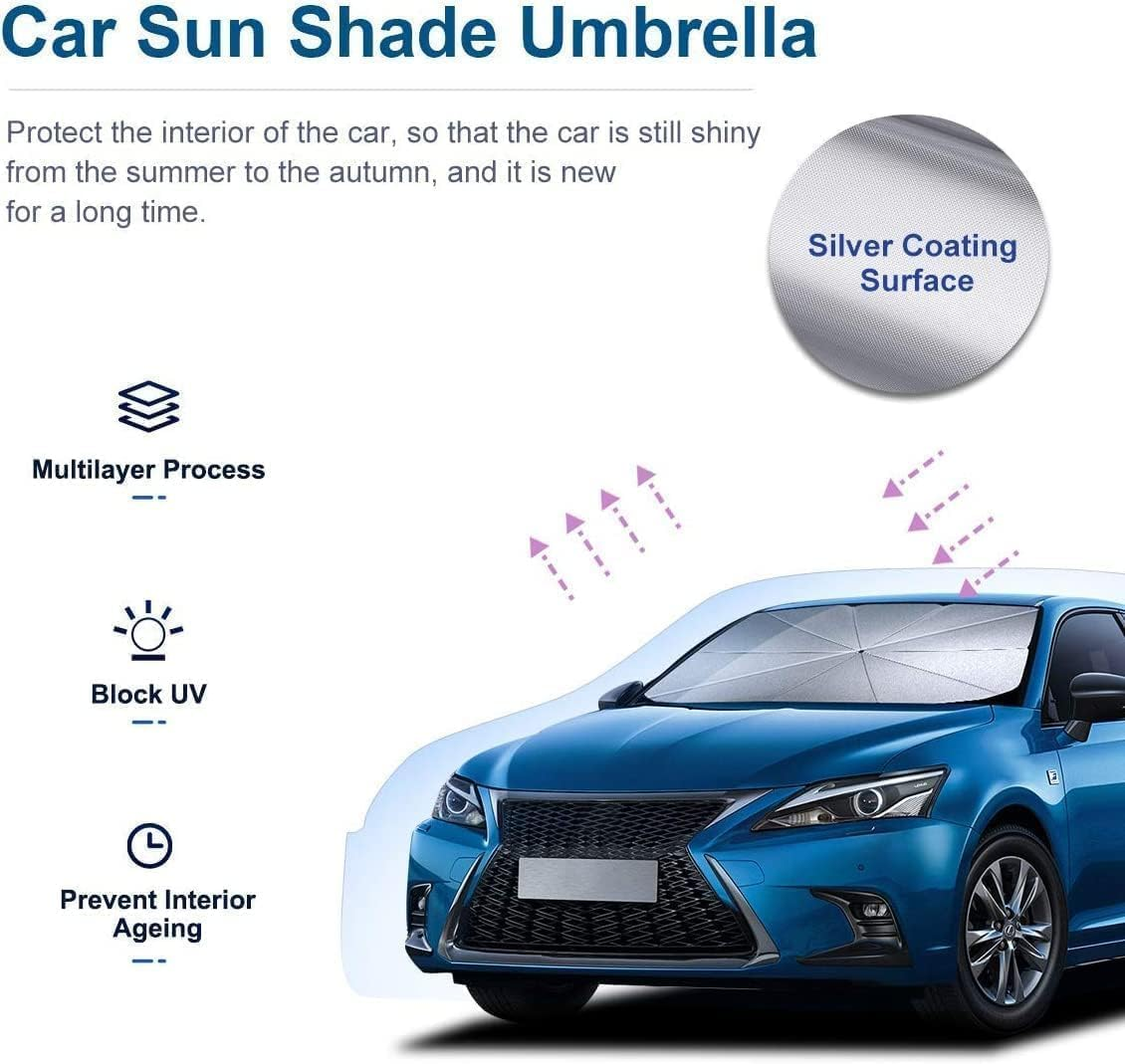 Car Windshield Sun Shade Umbrella, Car Sun Shade, Blocks UV Ray & Heat Insulation Foldable Front Windscreen Protector for Cars Trucks Suvs(143 X 80 Cm) image number 2