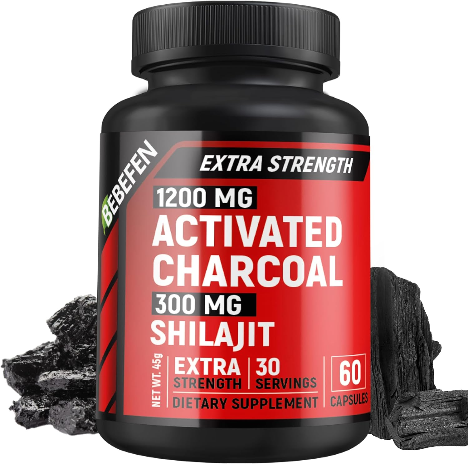 Activated Charcoal 1,200Mg per Serving by BEBEFEN | Enhanced with Shilajit 300Mg | Activated Charcoal Capsules | Derived from Coconut Shells | Non-Gmo | Gluten Free | 60 Count image number 2