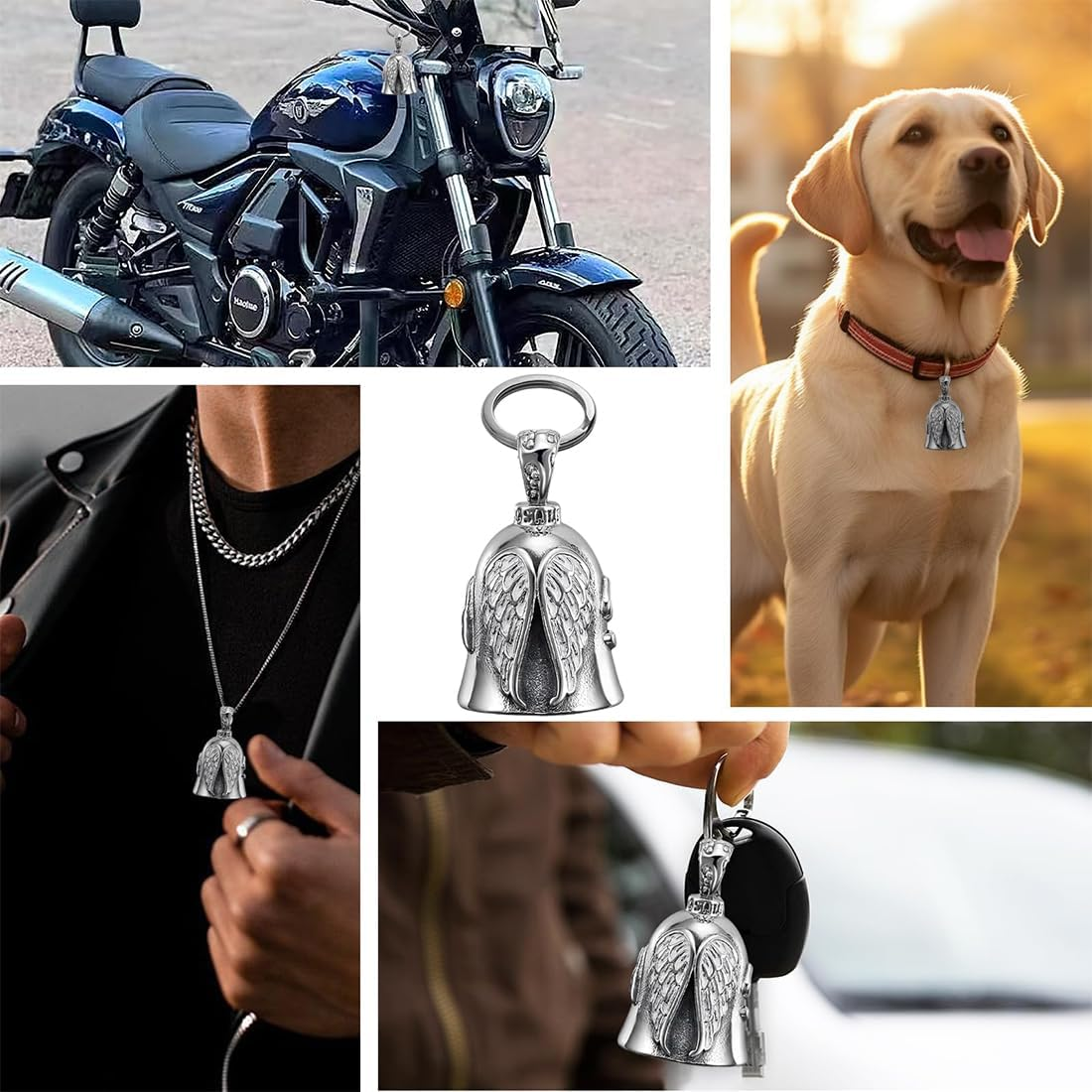 Guardian Bell Biker Bell, Guardian Bell Motorcycle Bell, Stainless Steel Motorcycle Bell Lucky Charm, Motorcycle Bell Hanger Chrome for Blessing the Peace, Lucky Charm image number 4