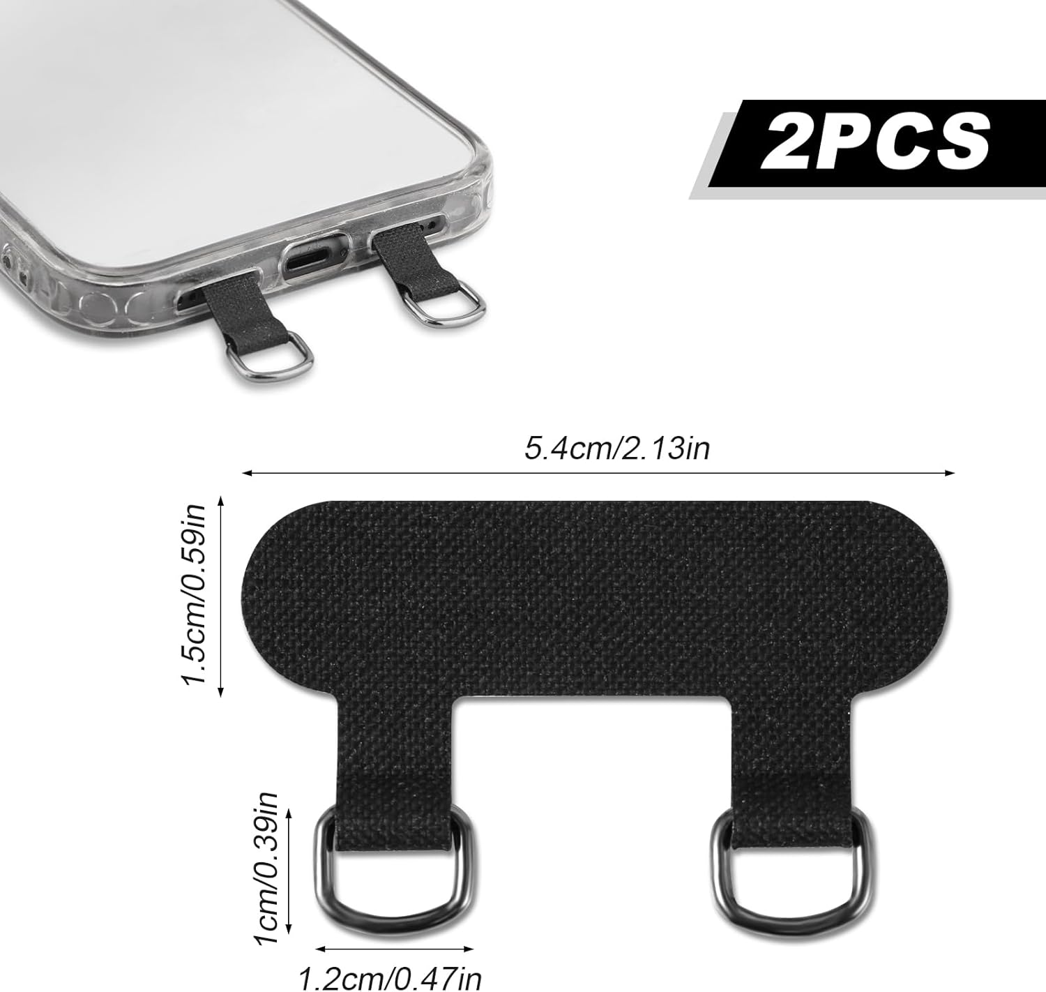 XIHIRCD 2Pcs 2 Way Phone Tether Tab, Phone Strap Patch Double Buckle Phone Lanyard Tab Cell Phone Tether Patches Phone Lanyard Patches Only for Full-Coverage Phone Cases with Two Speaker Holes, Black, image number 4
