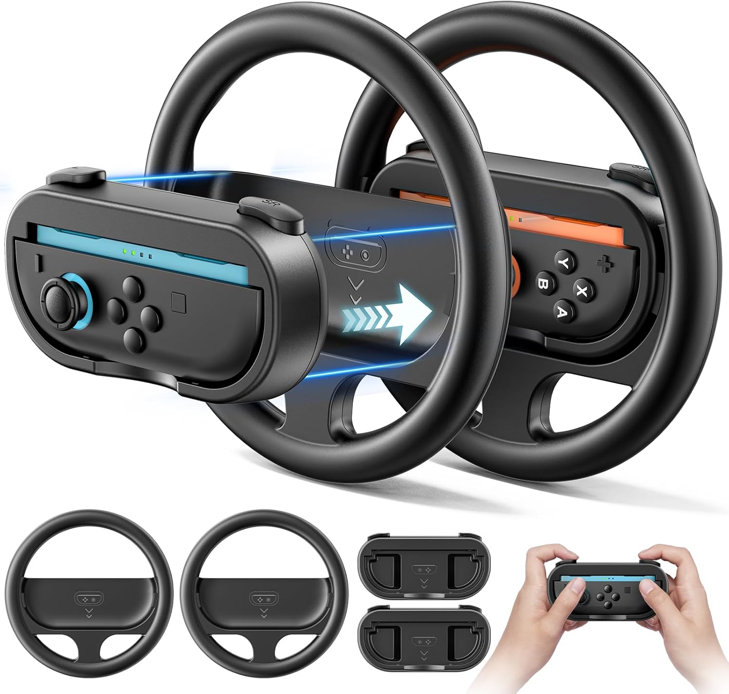 Rysker Steering Wheel & Grip Compatible with Nintendo Switch 2 Joycon, Joycon 2 Racing Wheel with Detachable Controller Grip for Mario Kart World 8 Deluxe, Switch Attachment Accessories, 2 Packs Black image number 4