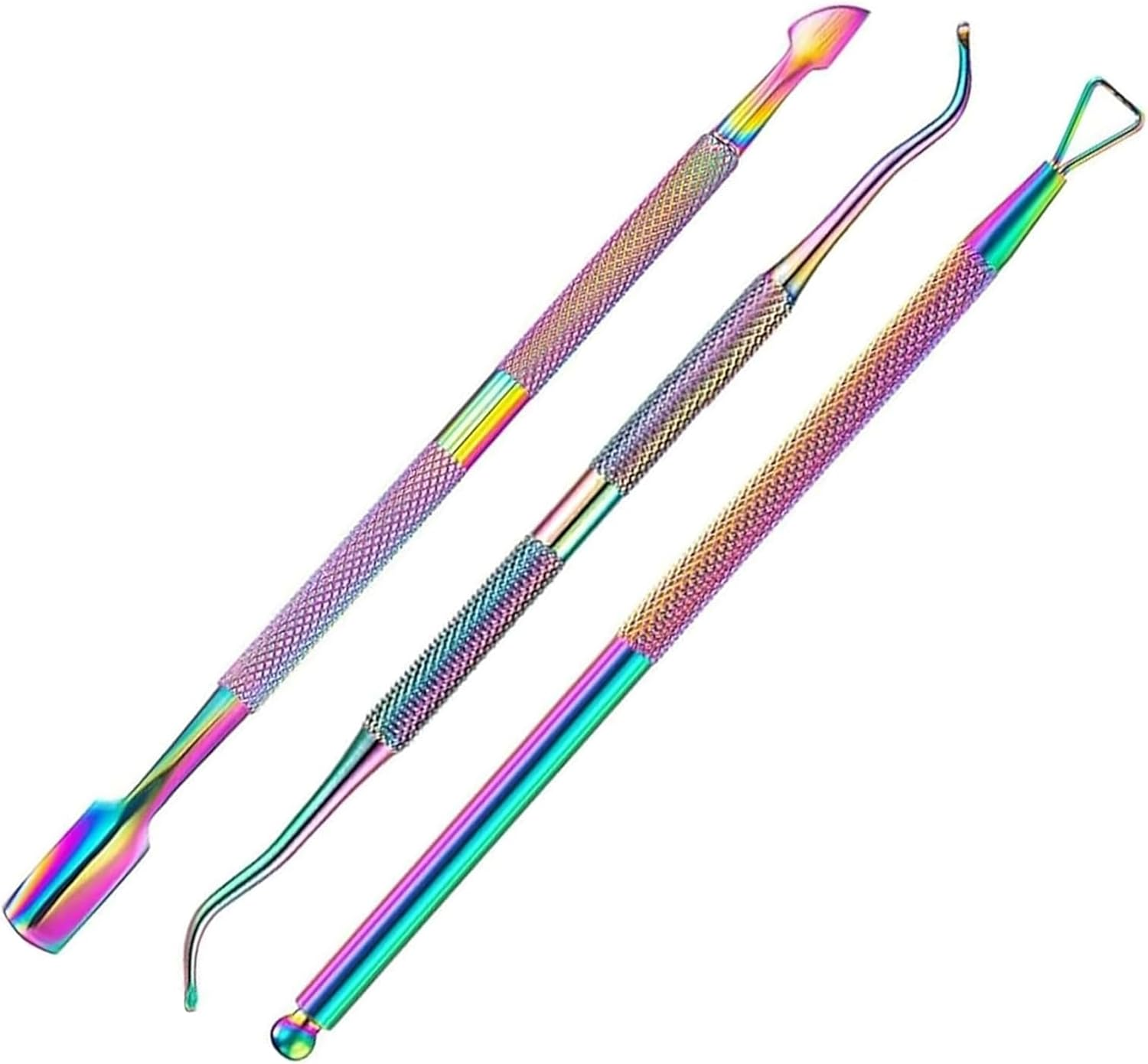 3-Piece Cuticle Pusher Set, Stainless Steel Cuticle Remover Tool for Manicure and Pedicure, Silver, Colourful Gradient