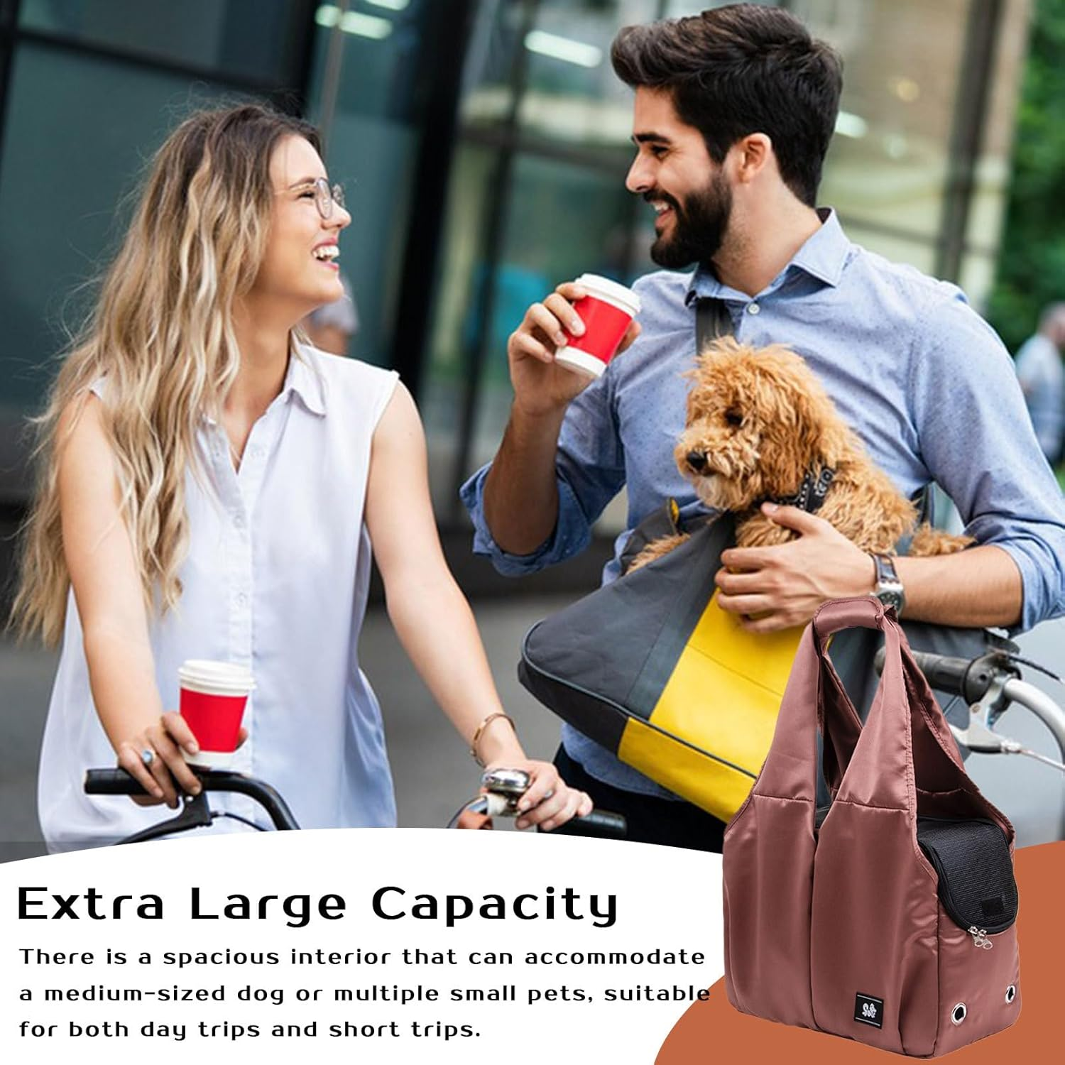 Dog Cat Sling Carriers - Large Capacity, Shoulder Bag | Sling Carrier Hold Small and Medium Sized Dog Cat, Soft Padding Fabric Purse for Outing Traveling and Comfortable Transport image number 2