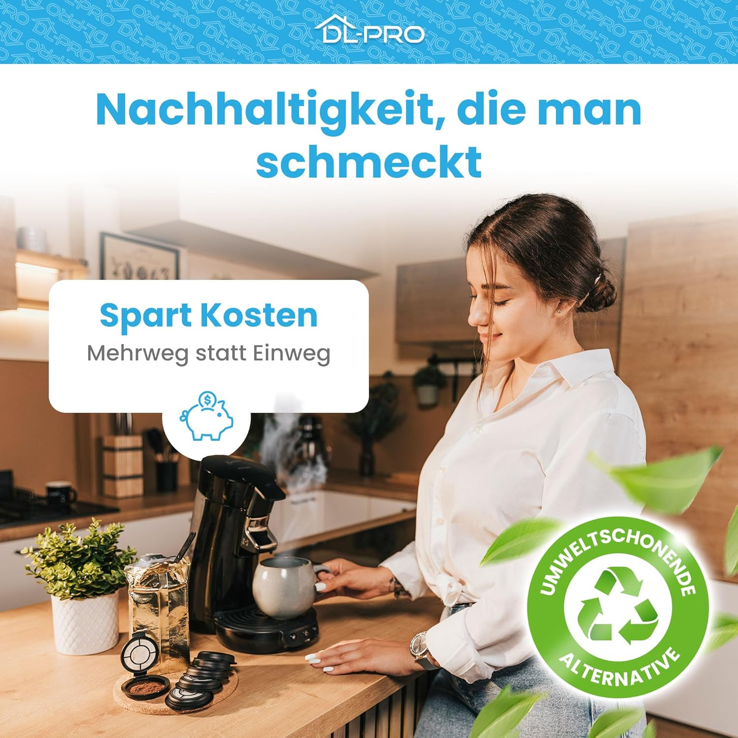 Dl-Pro Set of 6 Refillable Coffee Pods for Melitta 180424 Permanent Pad Filter Coffee Filter for Senseo Coffee Machine HD7800 to HD7874 6 Pieces with Coffee Powder Spoon image number 5