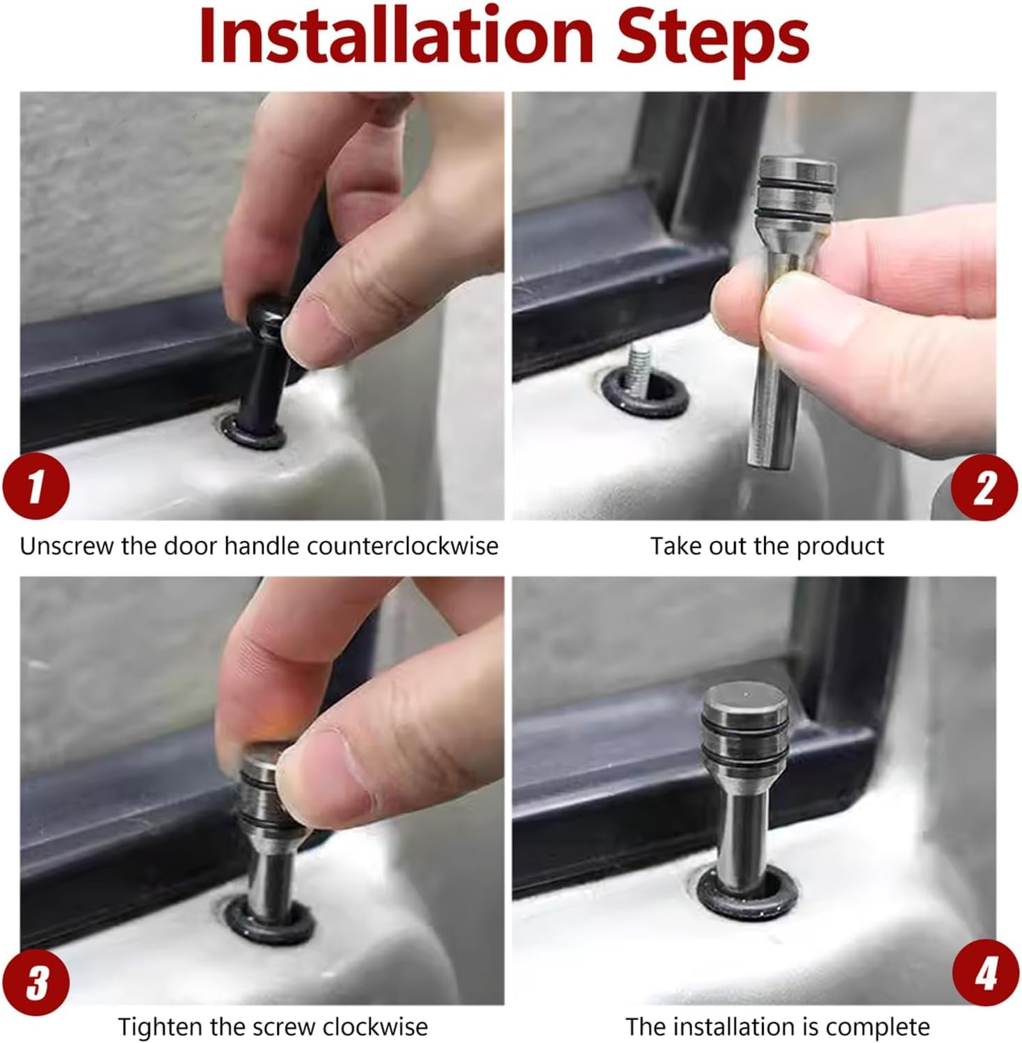 4 PCS 1.92" X 0.47" Car Door Lock Knobs, Aluminum Alloy Inner Door Lock Pull Pins, Automotive Inner Door Pull Pins Decor, Universal for Most Cars, Trucks, Suvs, Rvs (Silver) - Red image number 5