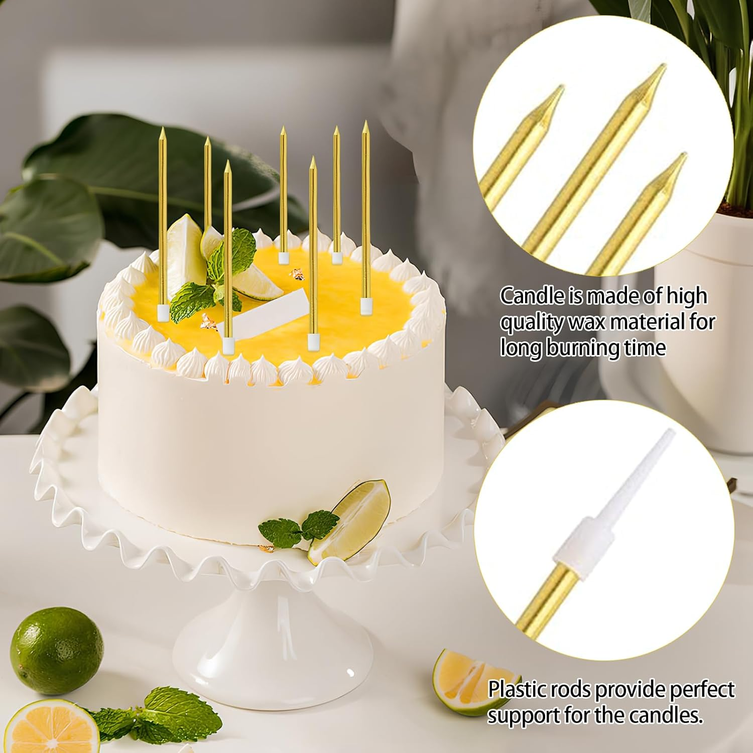 Birthday Cake Candles 6 Pieces Golden Candles, Birthday Party Long Thin Cake Candles Metallic Birthday Candles, Birthday Candles in Holders, for Wedding Anniversary Graduation Party Decors (A) image number 6