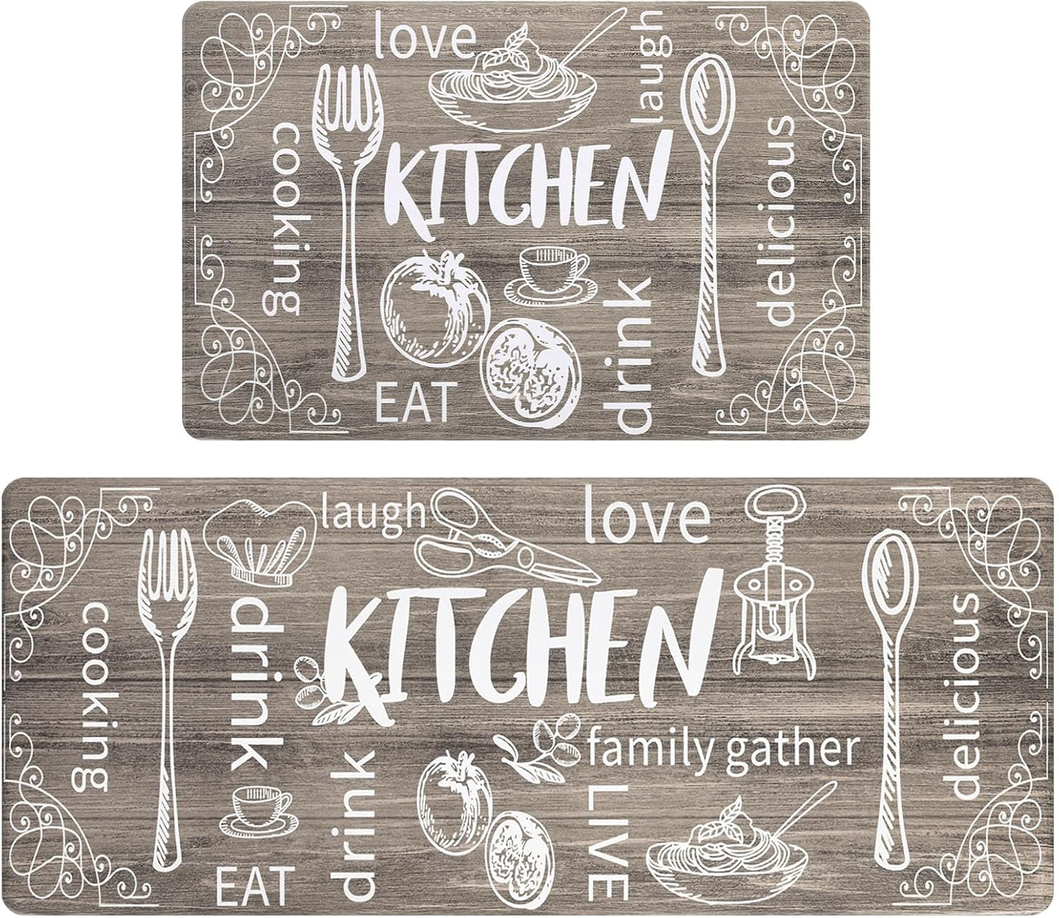 HEBE anti Fatigue Kitchen Rug Set of 2 Non Slip Cushioned Kitchen Mats for Floor Waterproof Comfort Kitchen Rugs and Mats Farmhouse Chef Mats Floor Carpet for Sink,Laundry Room,Brown image number 4