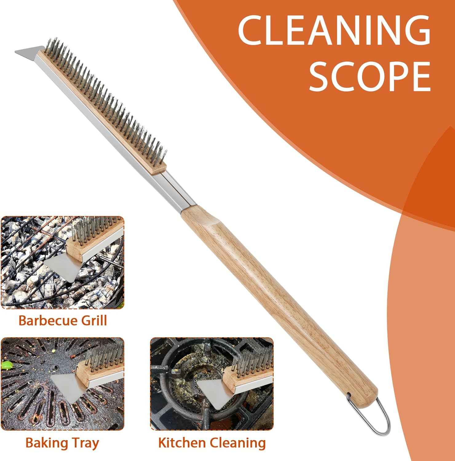 Pizza Oven Brush with Long Handle 21 Inch Pizza Stone Scraper Reusable Pizza Oven Cleaning Brush Pizza Oven Cleaning Tool for Home Kitchen image number 1