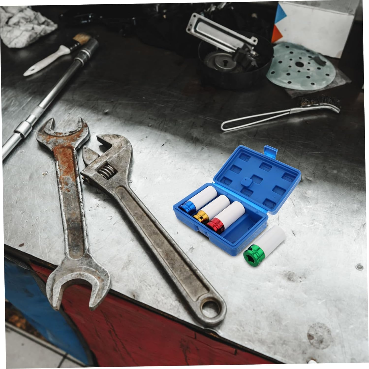 JUMPLAWN 4Pcs Thin Wall Impact Socket Set Color-Coded Lug Nut Removal Tool for Automotive Repairs Pneumatic Compatible Wheel Socket Kit Portable Storage Box image number 5