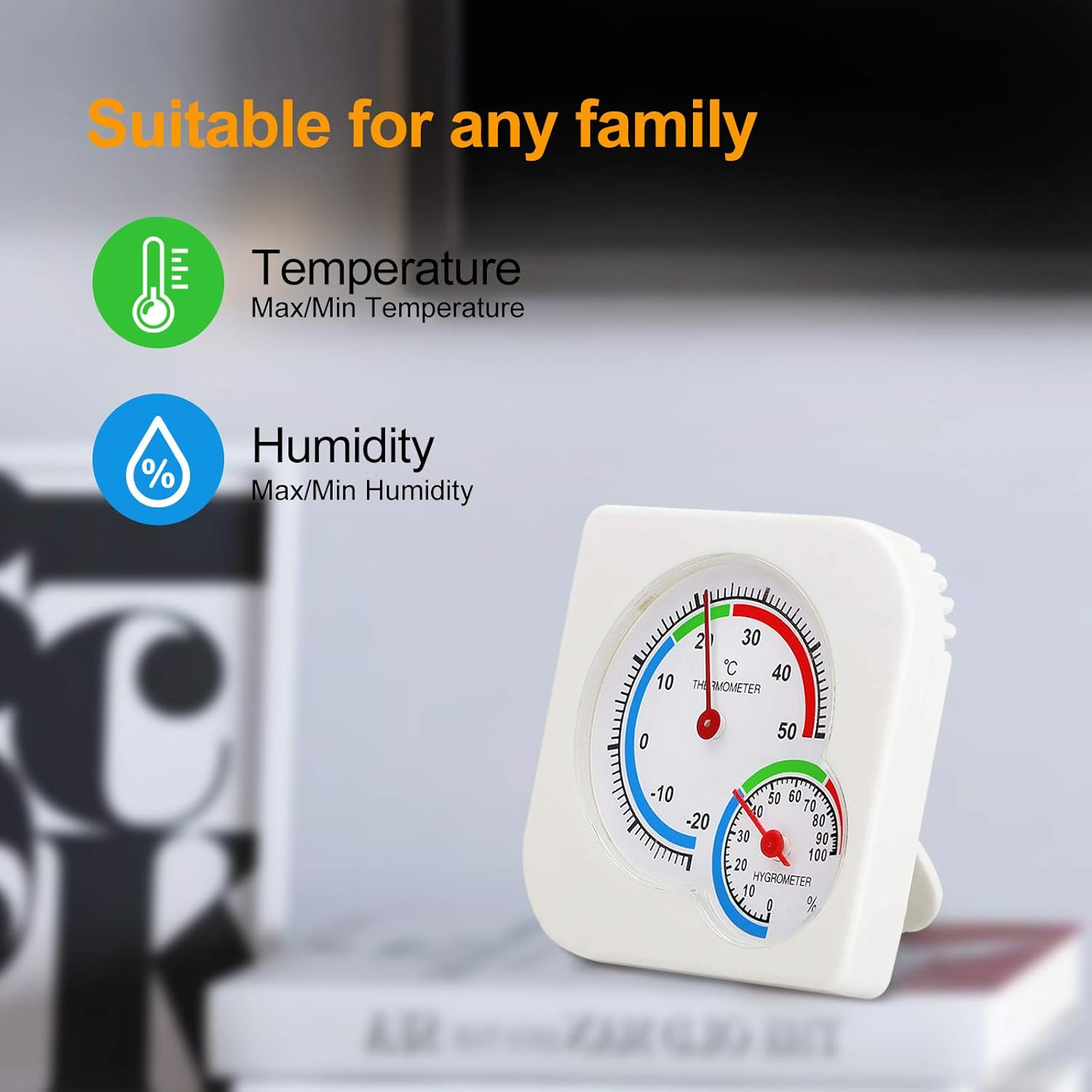 Mini Indoor Thermometer, Hygrometer Temperature Humidity Monitor Gauge No Battery Needed for Home Room Kitchen Patio Planting Room Reptile Terrariums Incubator (1) image number 1