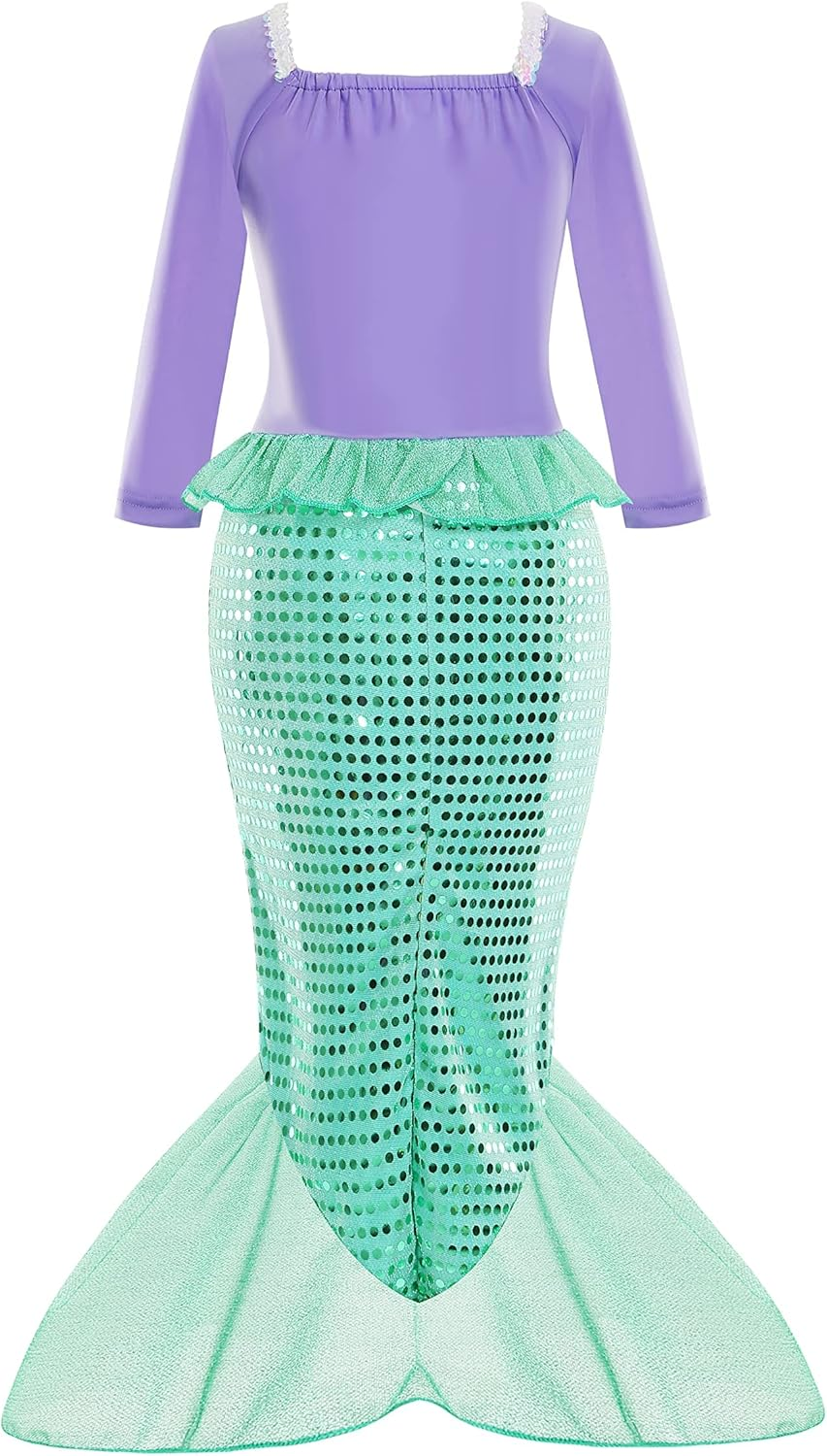 Slowton Girls Mermaid Princess Costume Sequins Party Dress Cosplay Outfit